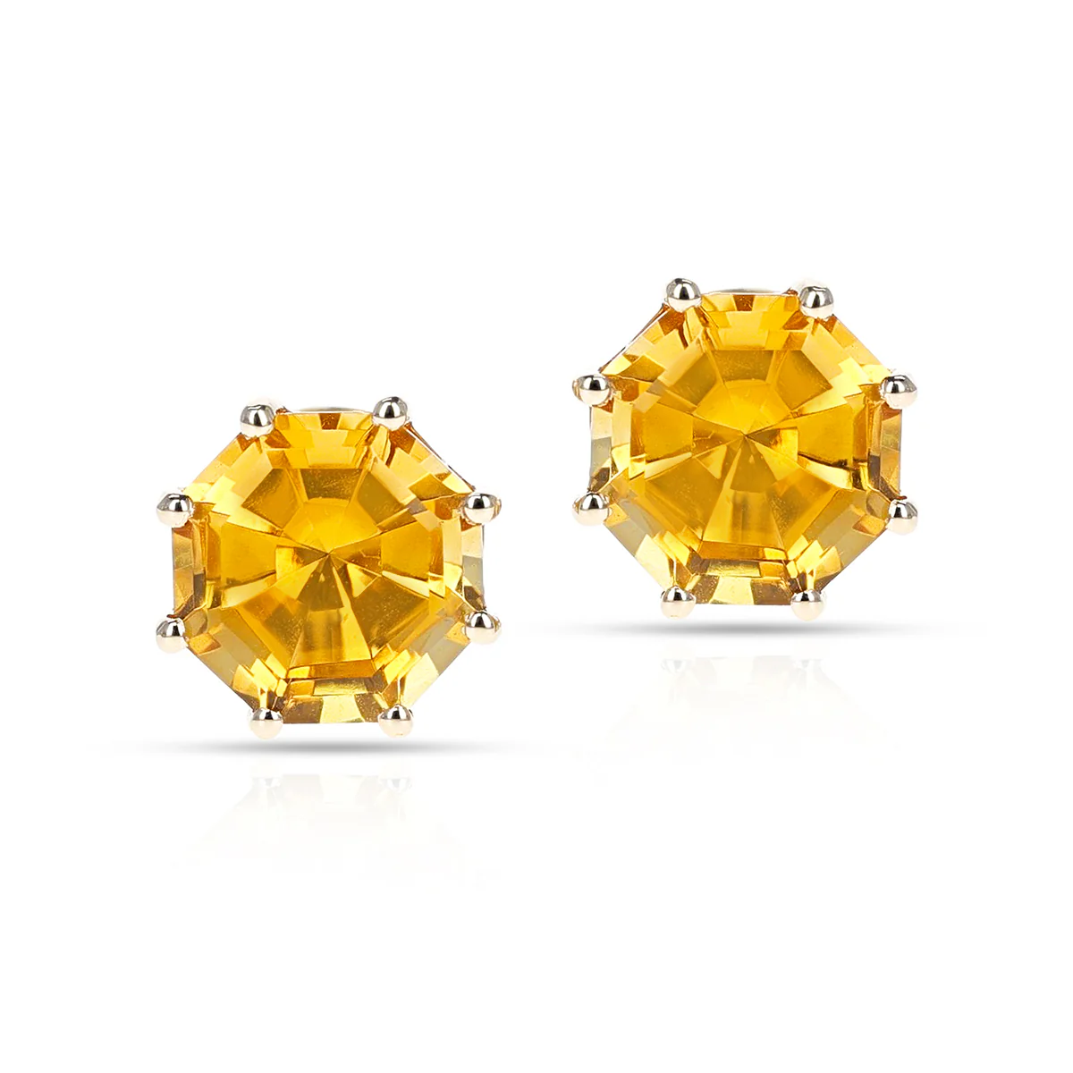 Octagonal Citrine Screw-Back Stud Earrings Made in 14 Karat Yellow Gold