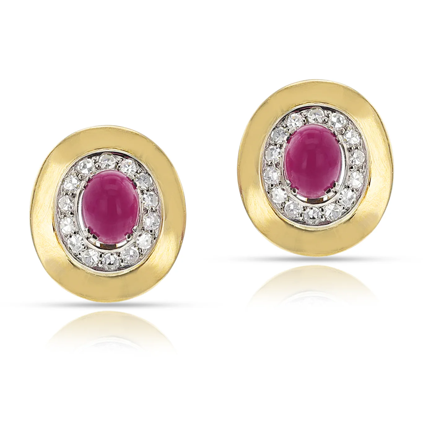 Ruby Cabochon and Diamond Ring and Earring Set, 18k and Palladium