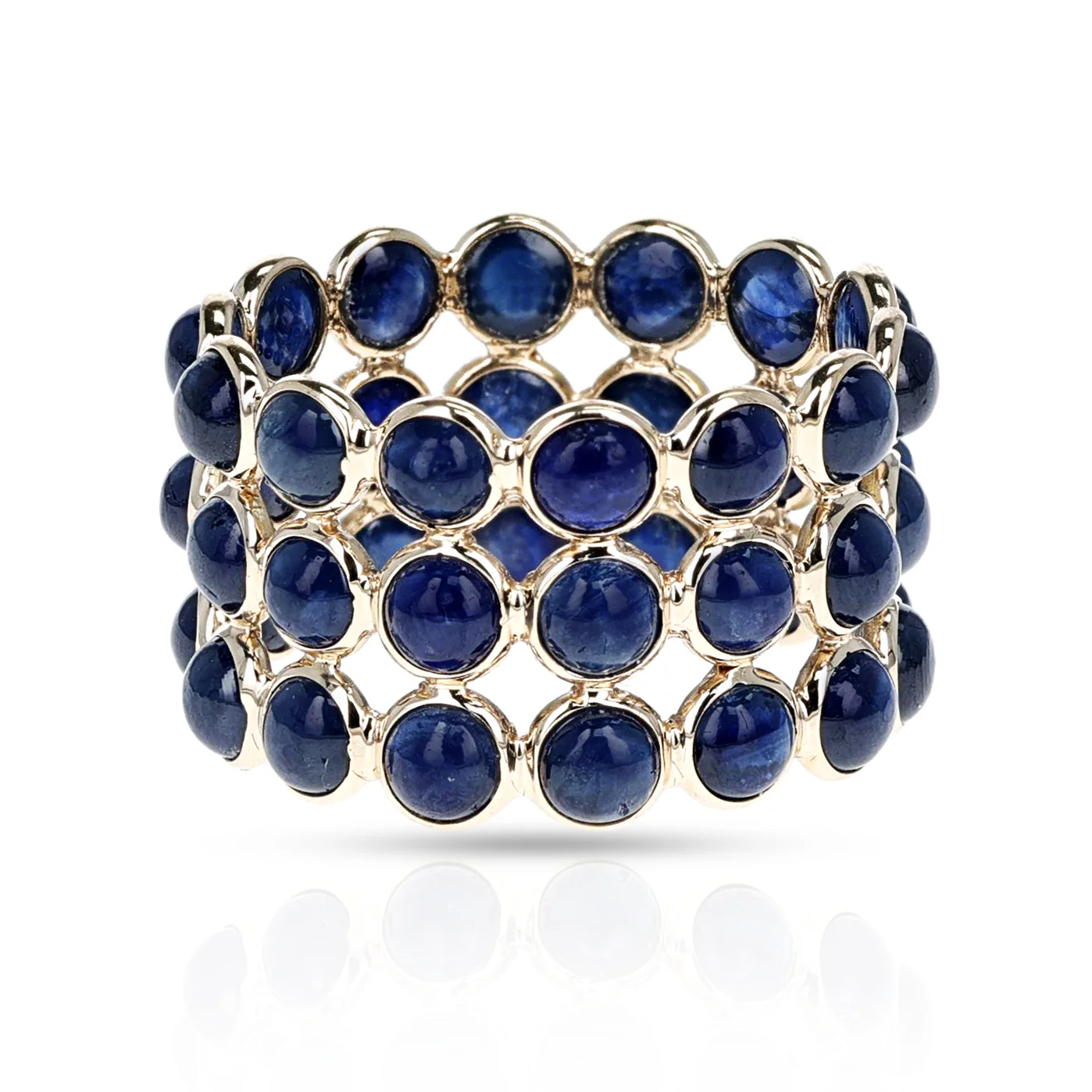 Round Blue Sapphire Triple Layer Band, 18K Yellow Gold