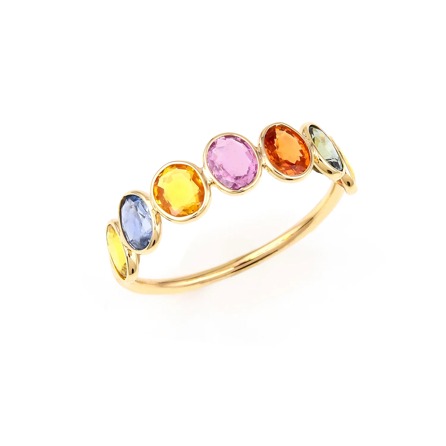 Oval Multi Sapphire single Layer Band, 18K Gold