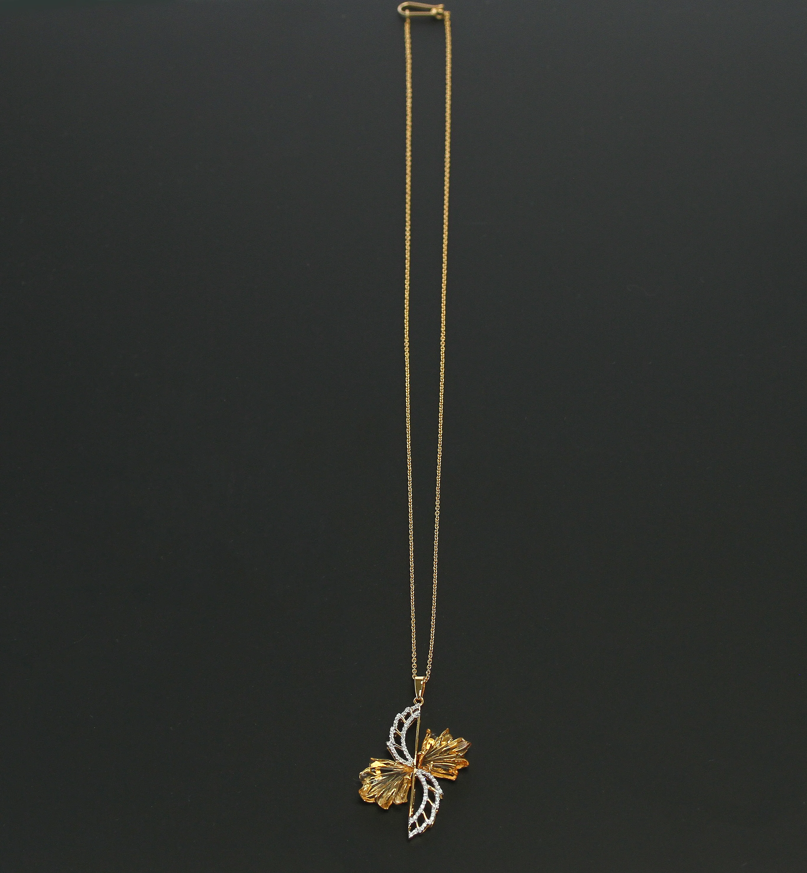 Carved Citrine and Diamond Pendant with Chain, 14K Gold