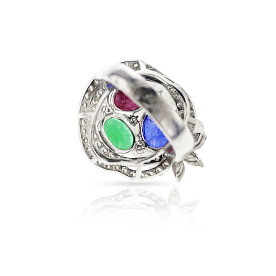 18K Ruby, Emerald, Sapphire and Diamond Cocktail Ring
