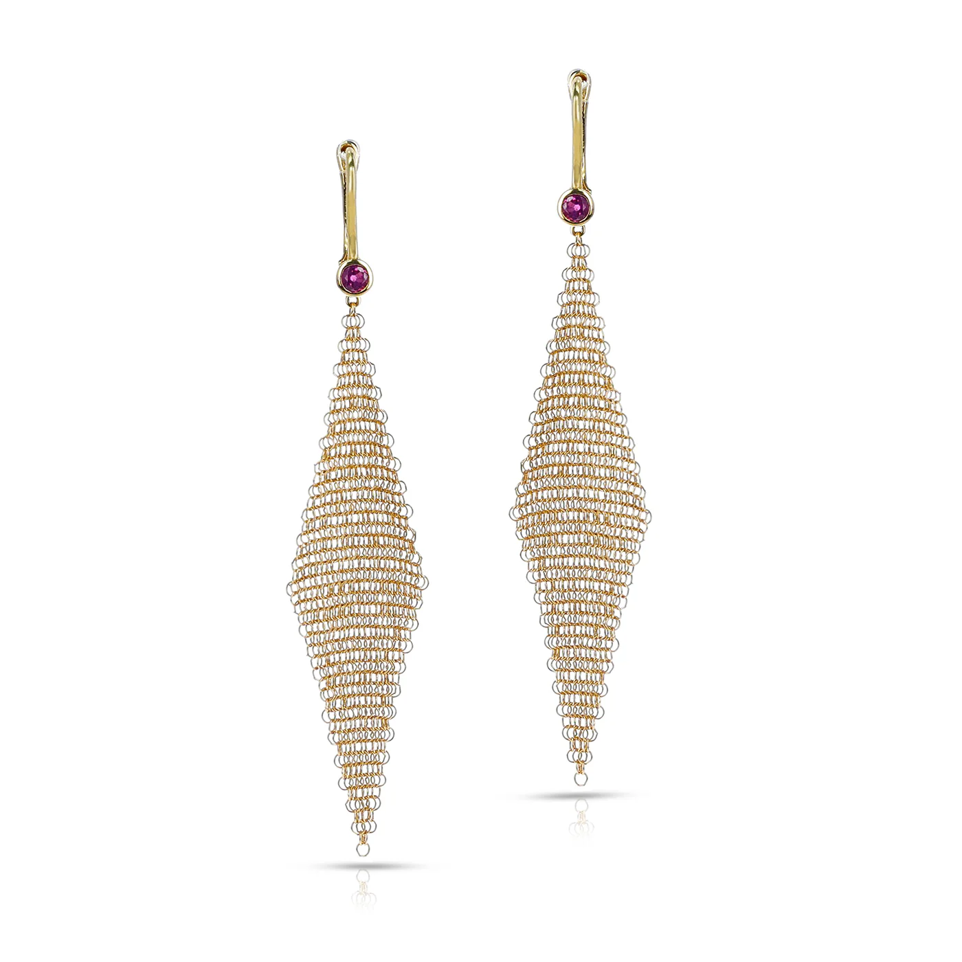 Tiffany & Co. Elsa Peretti Round Ruby and Gold Mesh Earrings, with Original Box