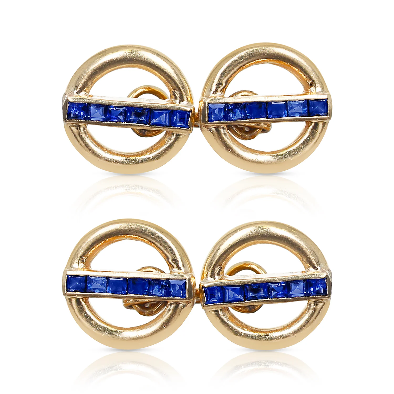 Invisibly-Set Blue Sapphire Shirt Pins, 14 Karat Yellow Gold