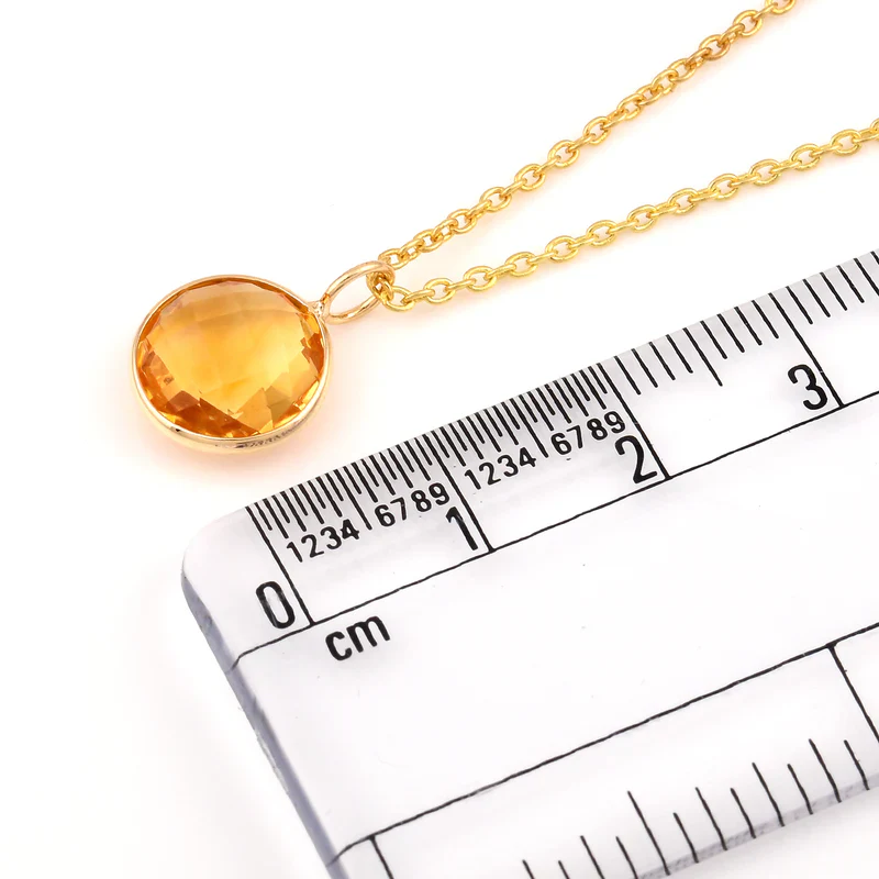 Round Semi-Precious Gemstone Pendant, 18K Yellow Gold