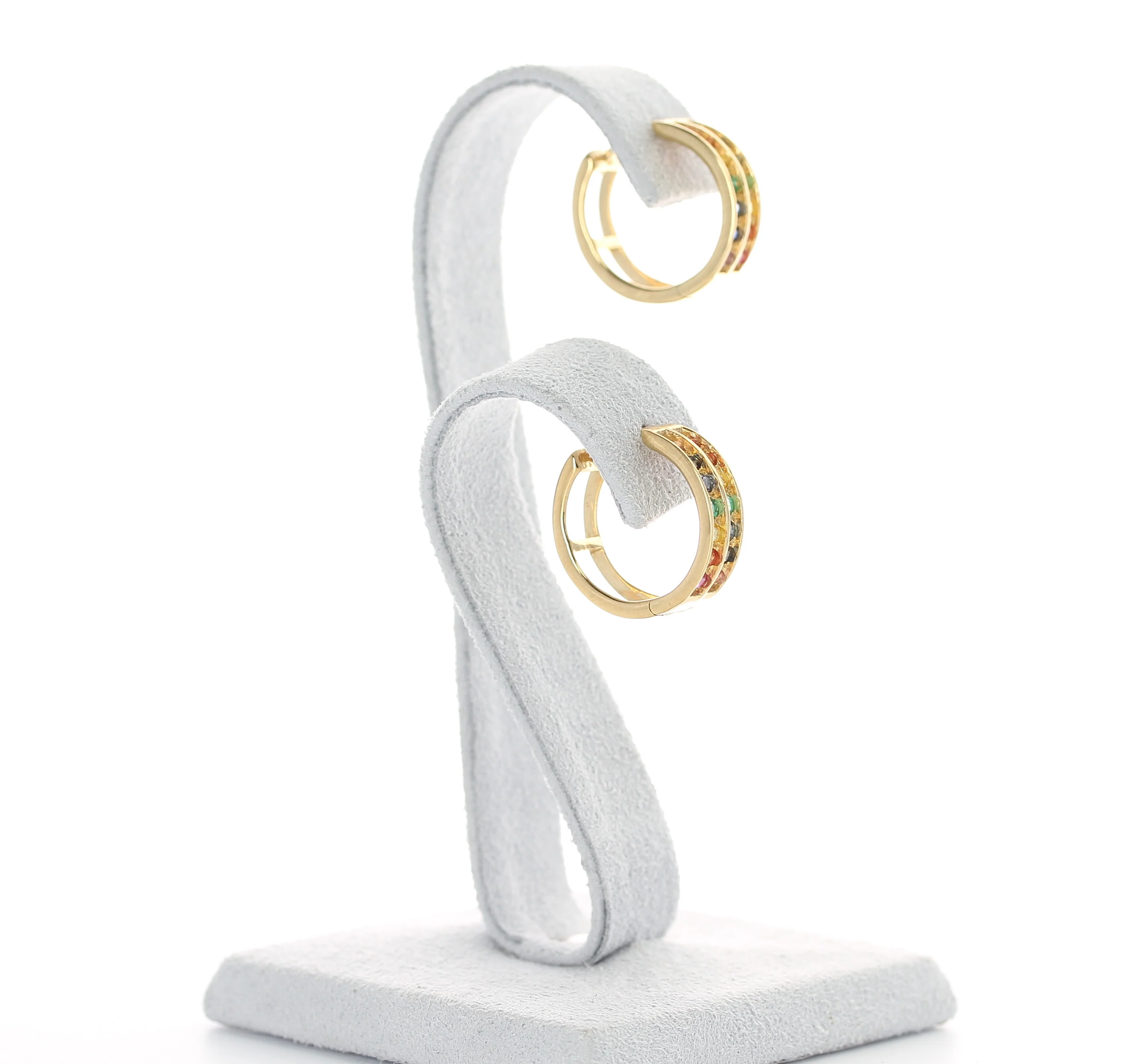 Rainbow Hoops with Emerald, Ruby, Multi-Sapphire, 14K Gold