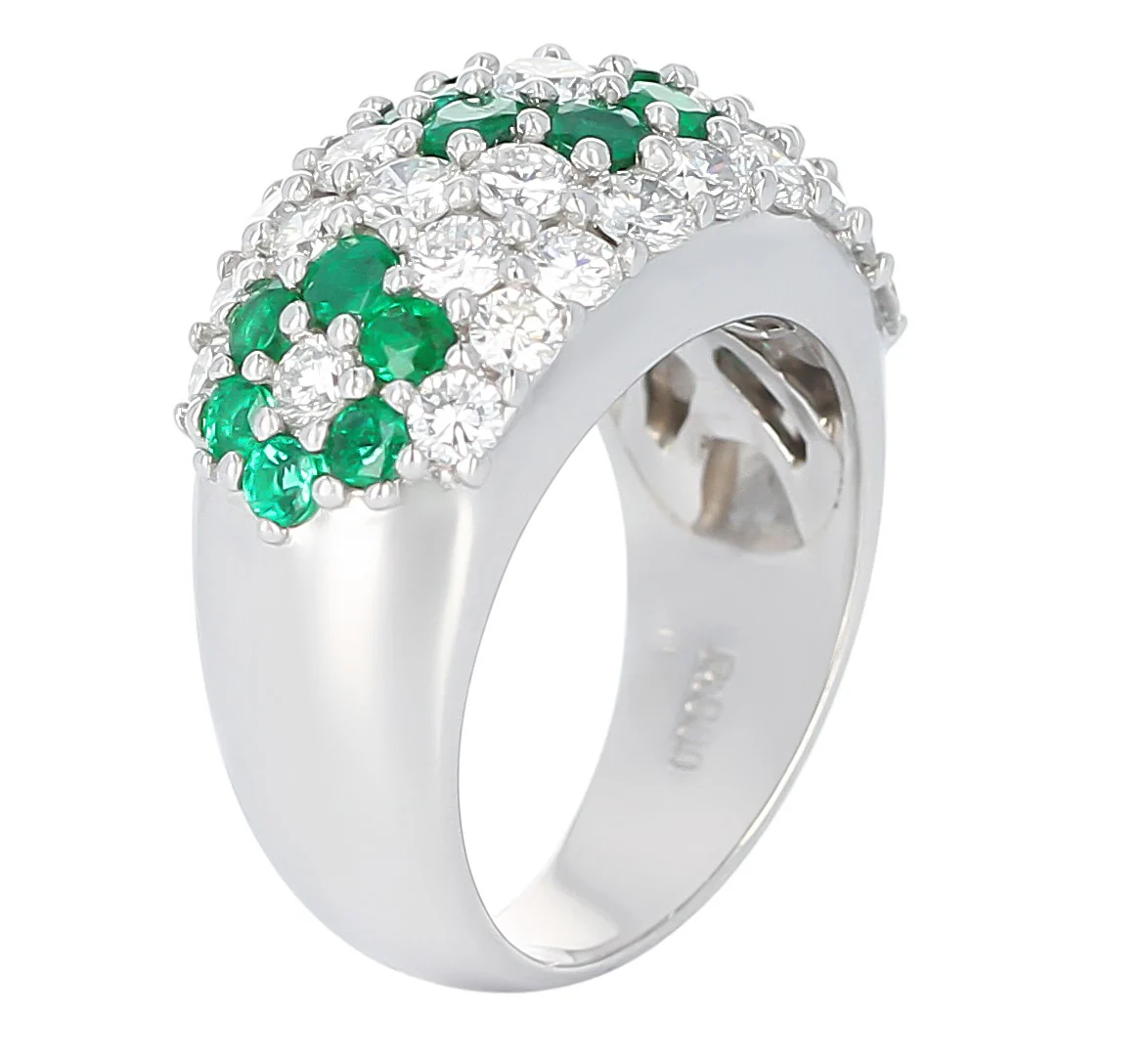 Three Floral Emerald and Diamond Ring, Platinum