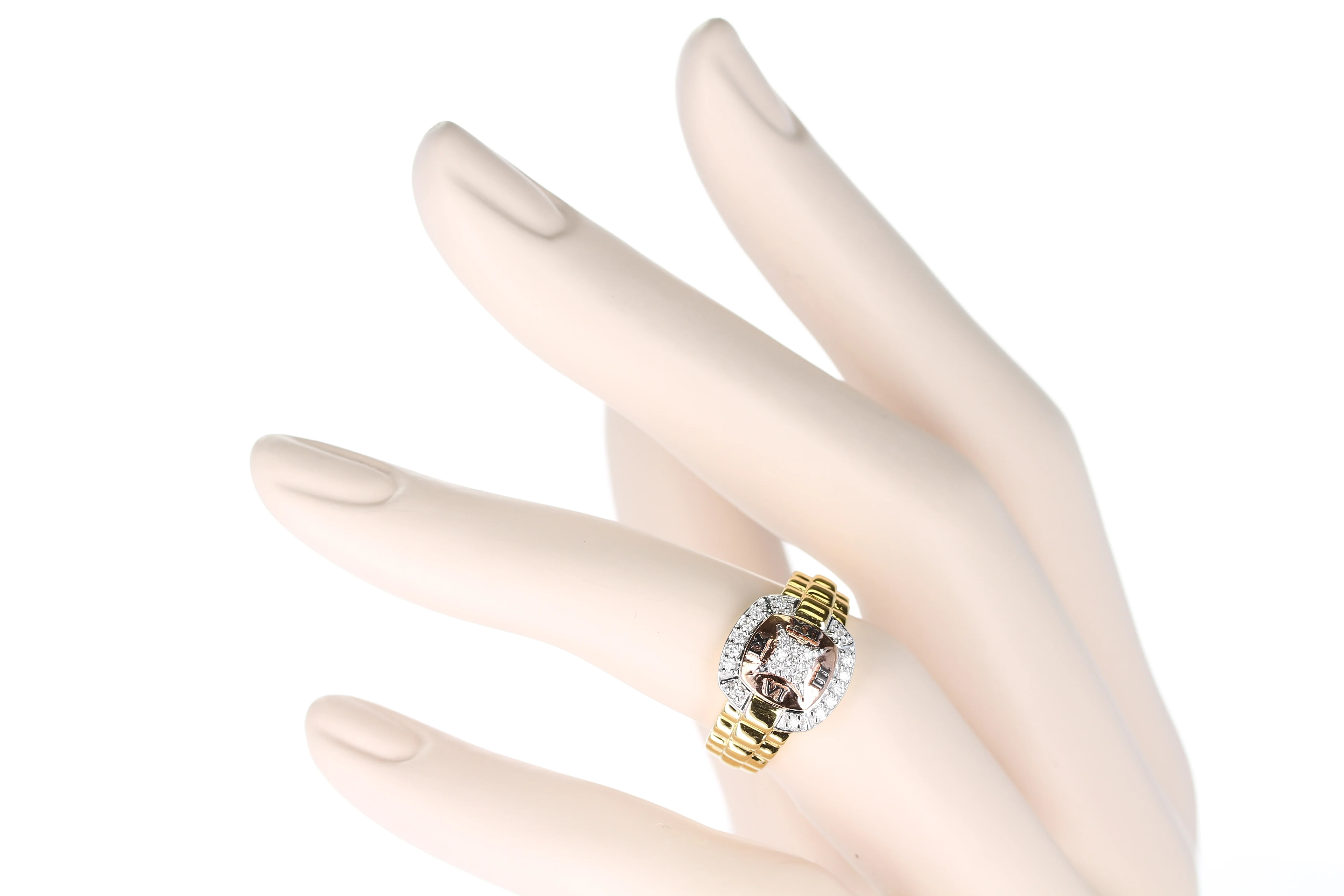 Diamond and Watch Band Style Ring, 14K Yellow and Rose Gold