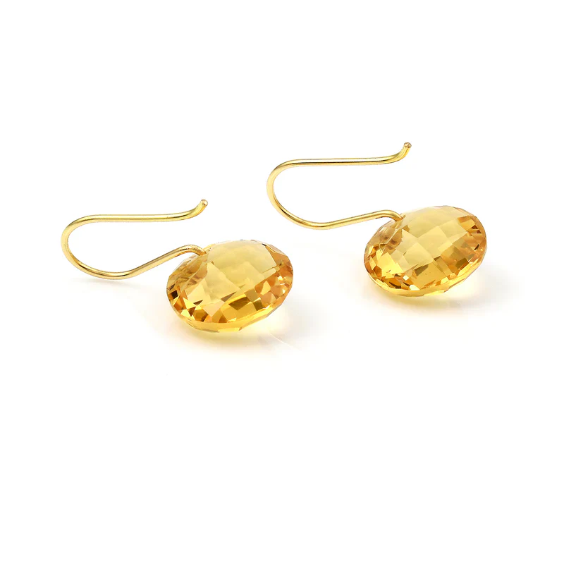 Amethyst Round Shape Dangling Earrings made in 18 Karat Yellow Gold.