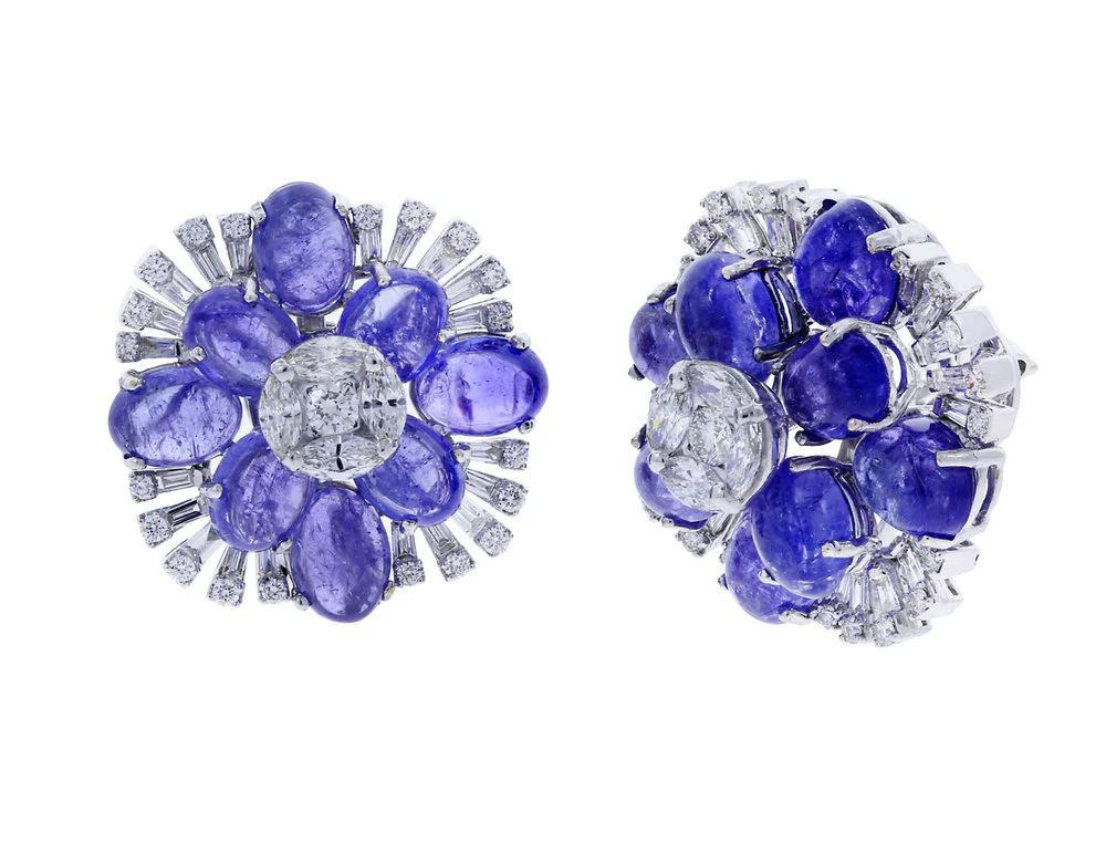 Tanzanite Floral Earrings with Mixed Cut Diamonds