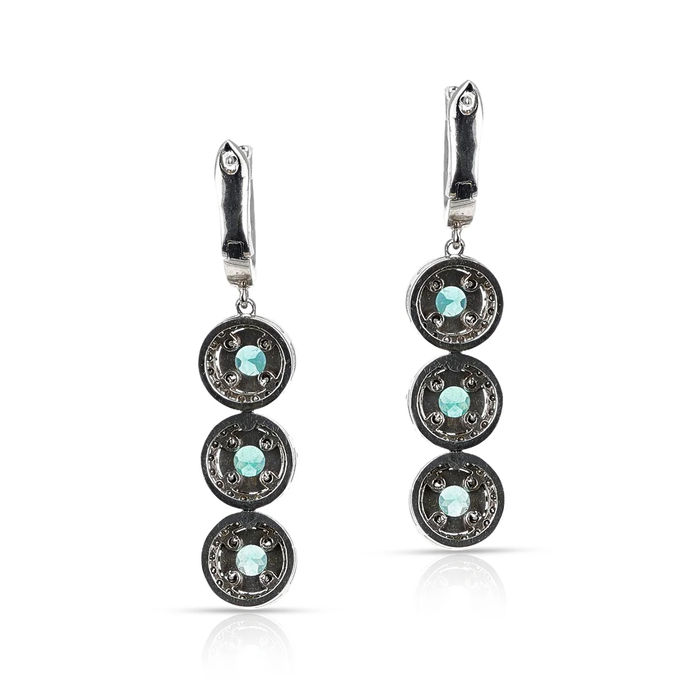 Round Emerald and 1.25 ct. Diamond Dangling Earrings, 14K Gold