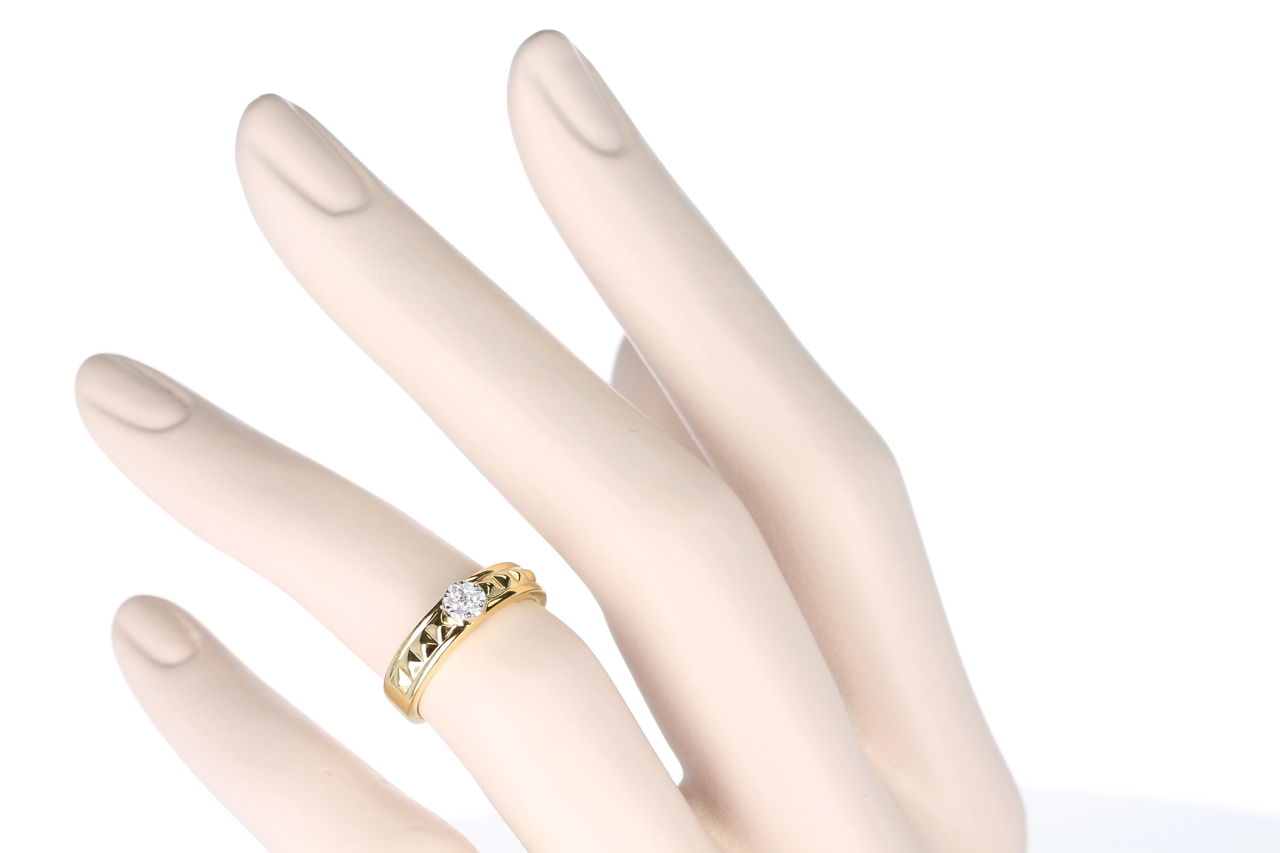 Elevated Pyramid Yellow Gold Ring with Diamonds, 14K