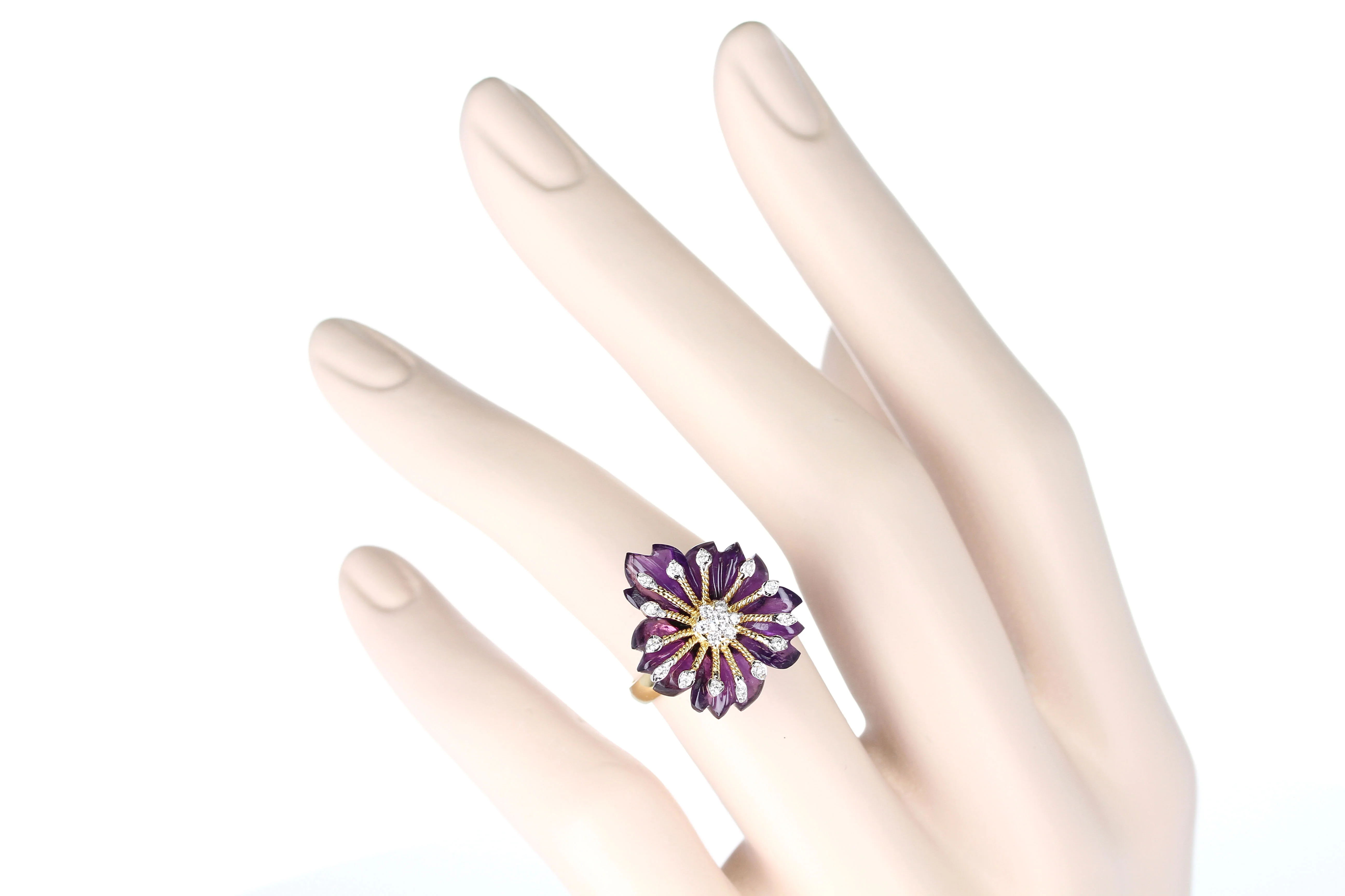 Carved Floral Amethyst Ring with Diamonds