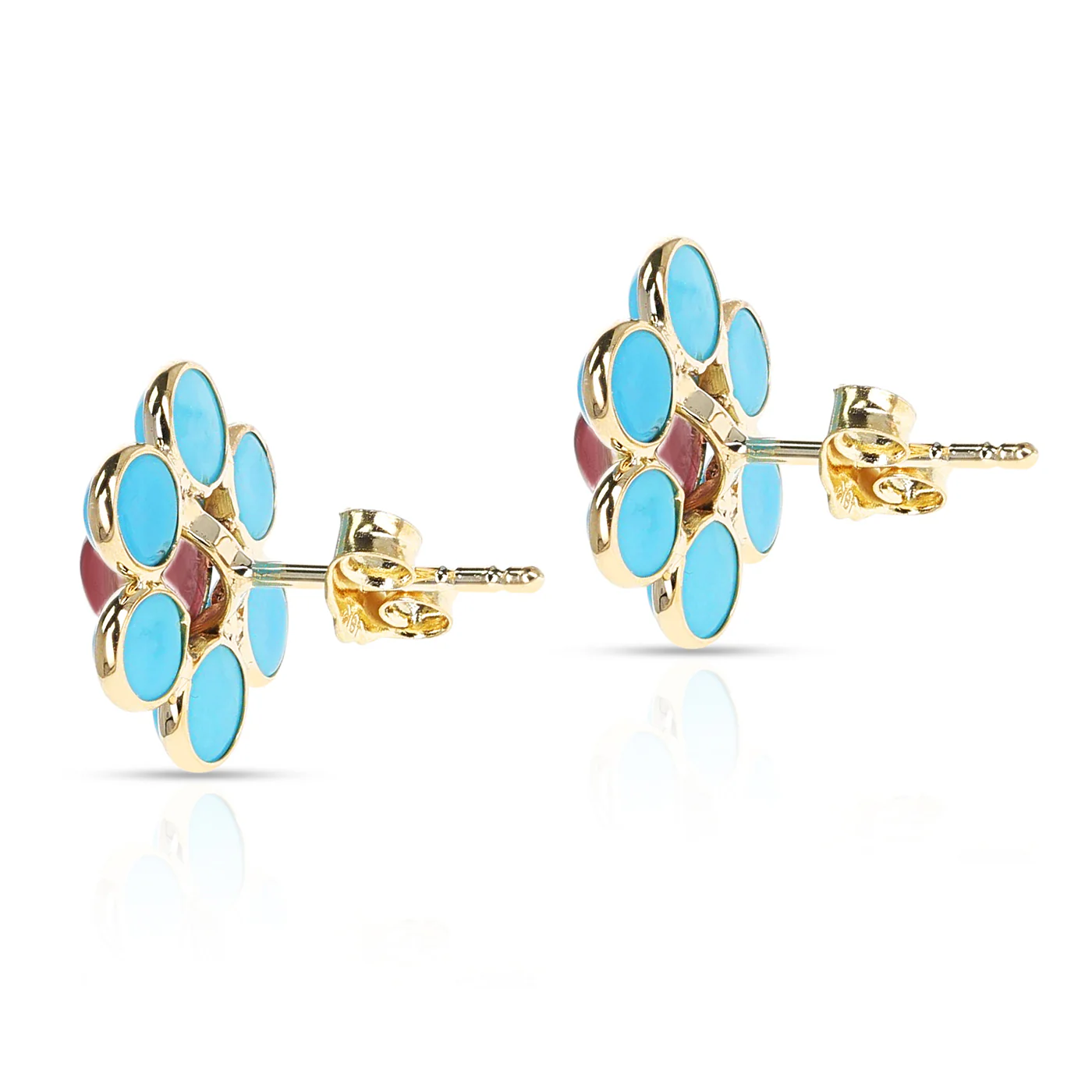 Turquoise and Tourmaline Floral Earrings, 18k Yellow Gold
