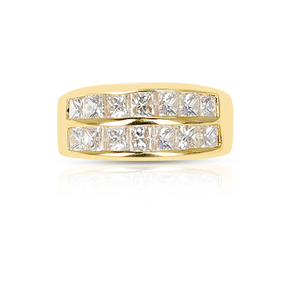 Two Row Diamond Band, 18K Yellow Gold