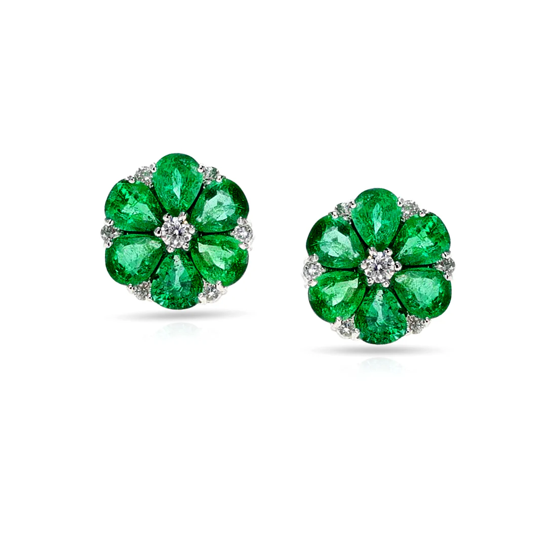 Emerald Floral and Diamond Earrings, 18k