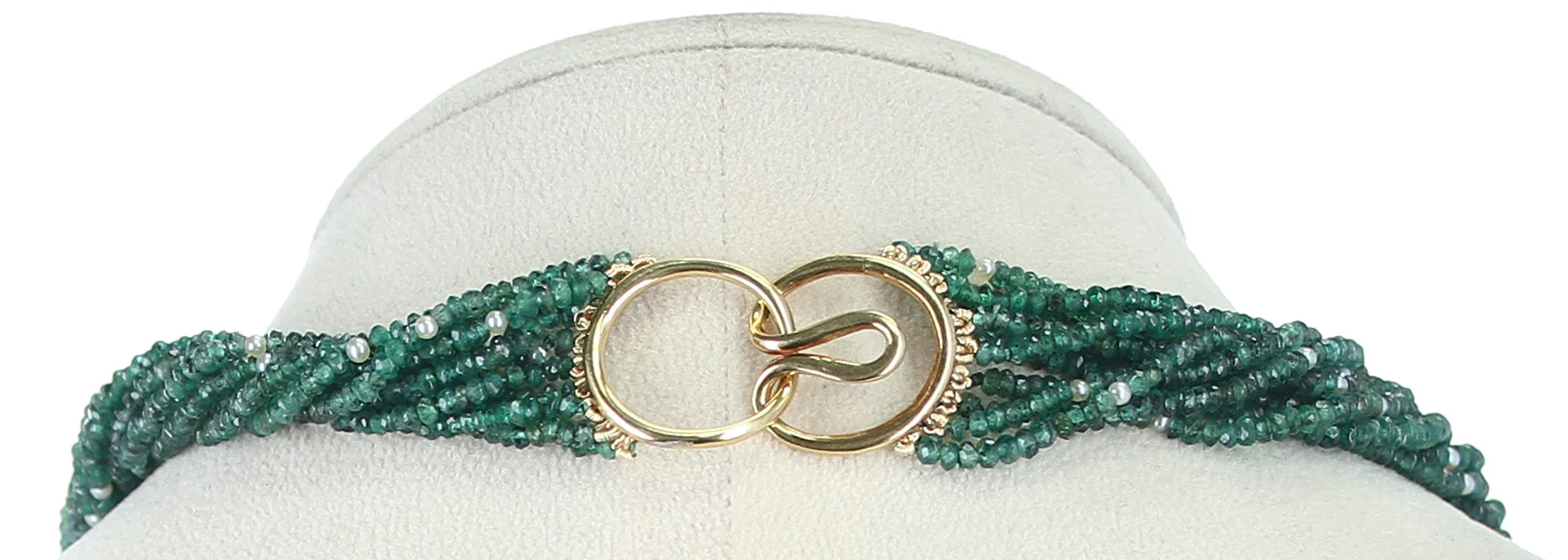 Genuine & Natural Faceted Emerald Beads with Pearls Choker Necklace, 18 Karat
