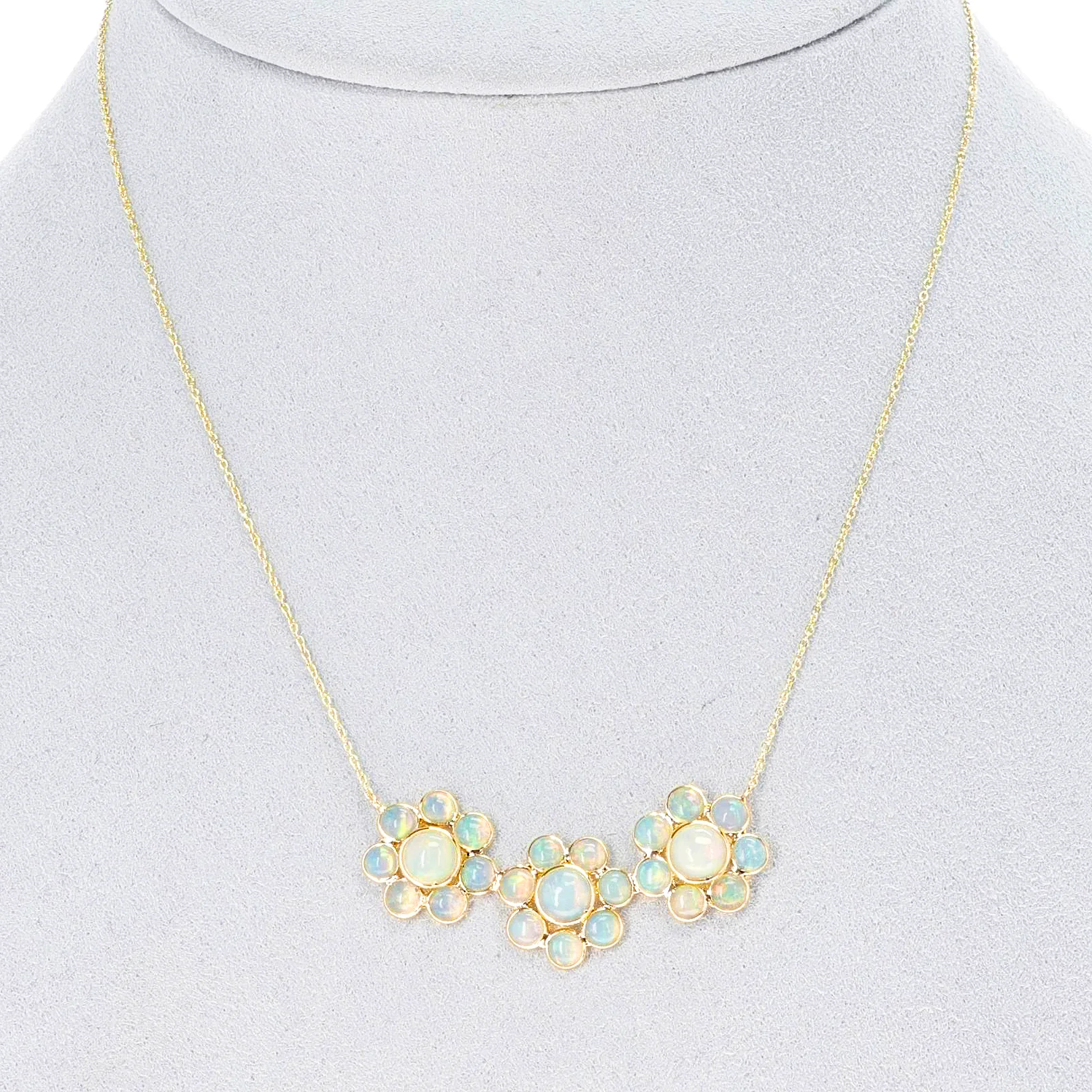 Three Floral Opal Cabochon Necklace, 18K