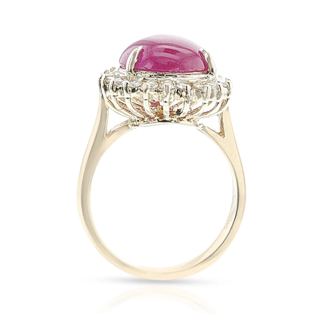 Pear Ruby Cabochon and Diamond Ring, 14k