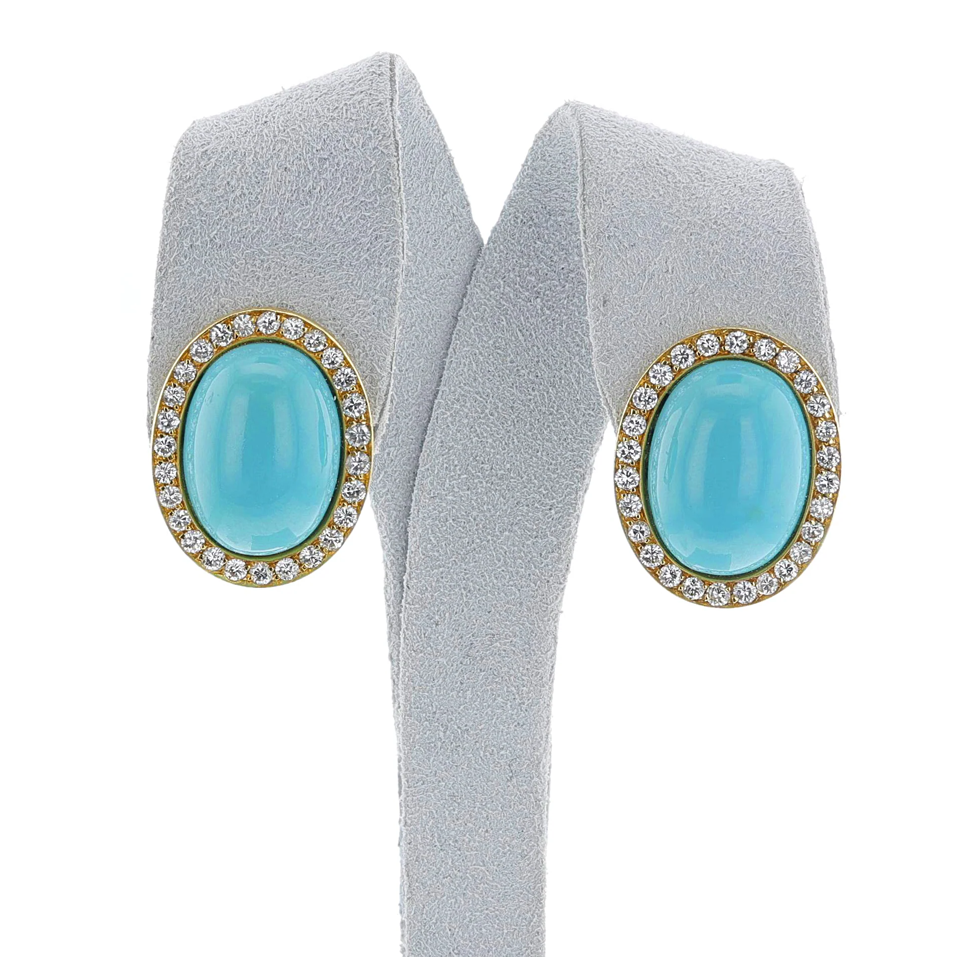 Large Turquoise Cabochon and Diamond Earrings, 18k