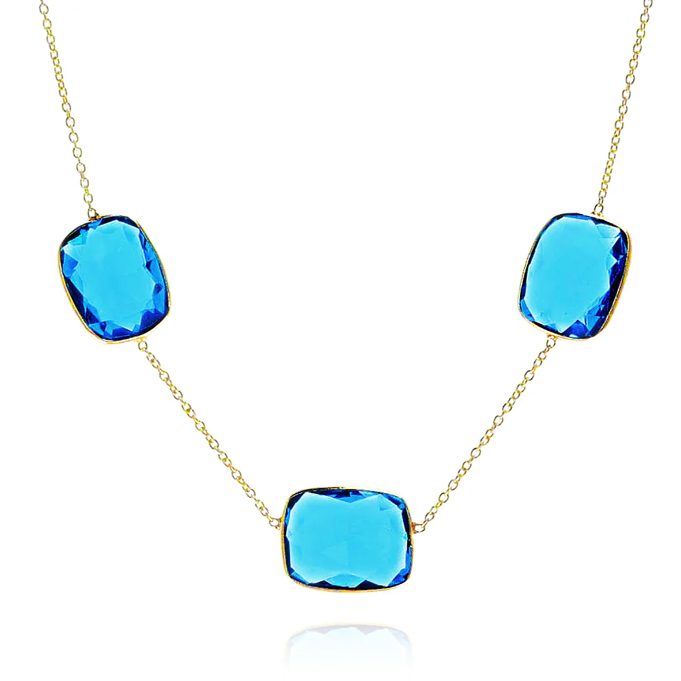 Rectangular Blue Topaz Necklace (Long), 18K
