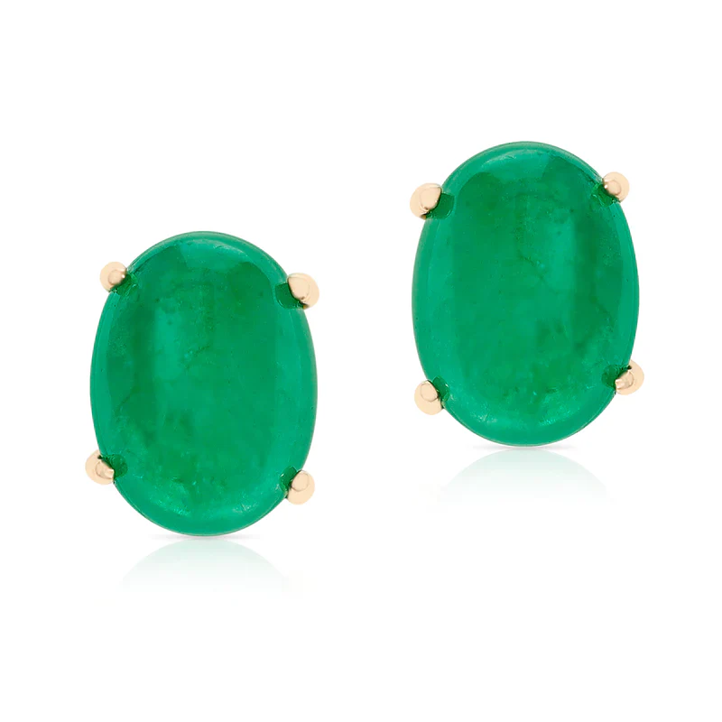 Blue Sapphire Oval Cabochon Stud Earrings Made in 14 Karat White Gold