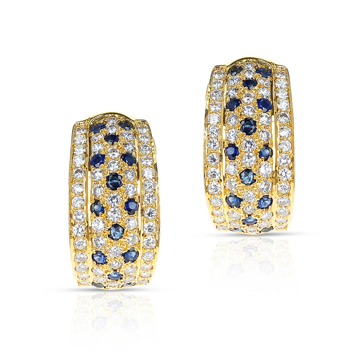 Half-Hoop Diamond and Sapphire Earrings, 18K