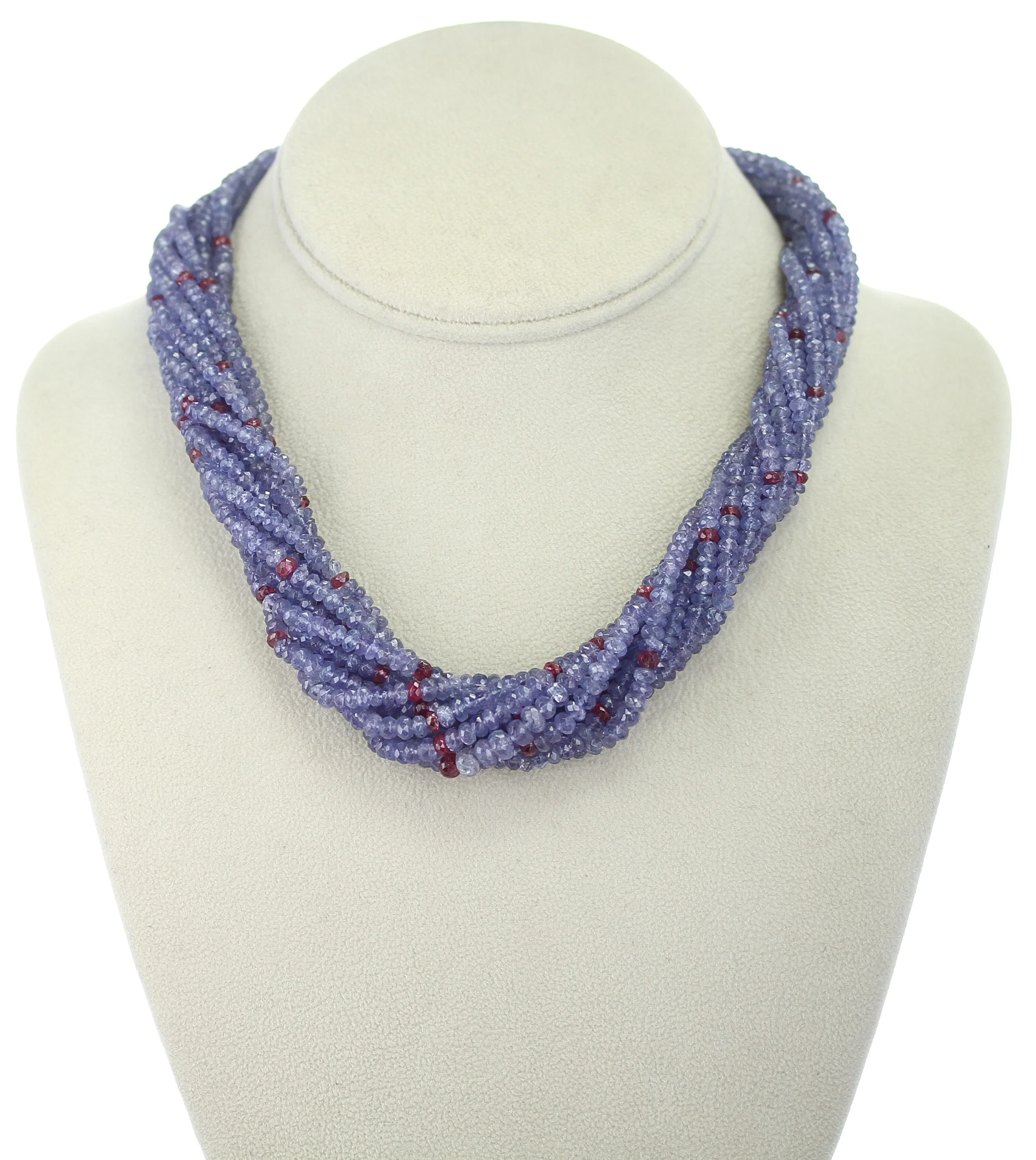 Genuine & Natural Tanzanite and Spinel Faceted Beads Choker Necklace, 18K White