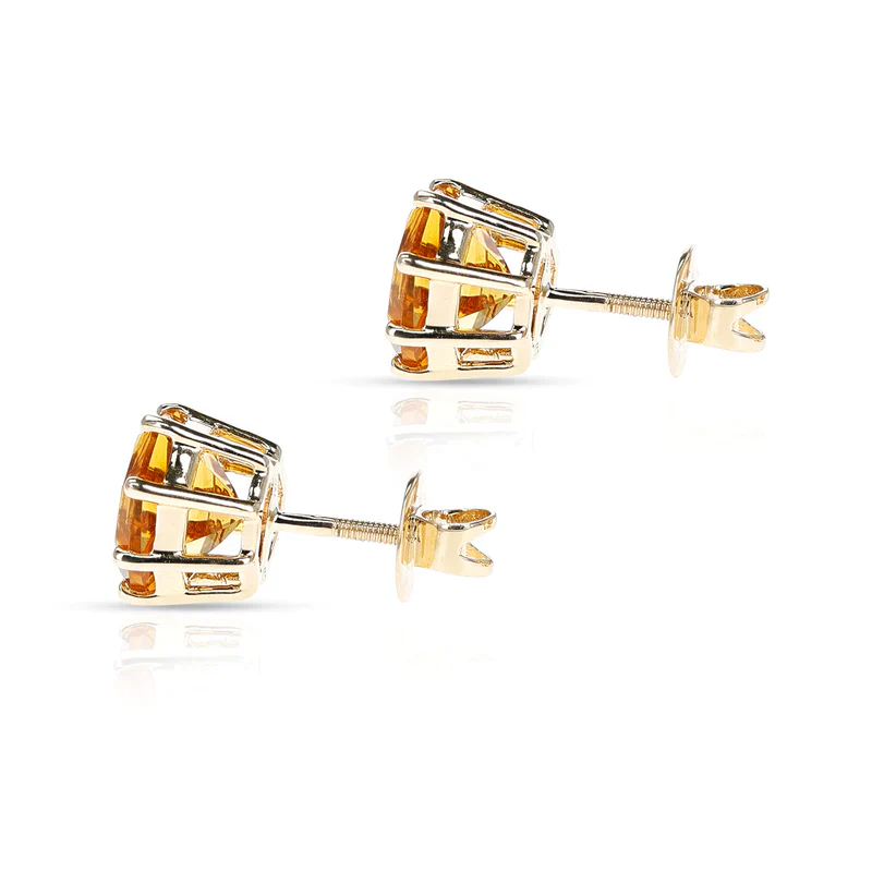 Octagonal Semi-Precious Screw-Back Stud Earrings,14k