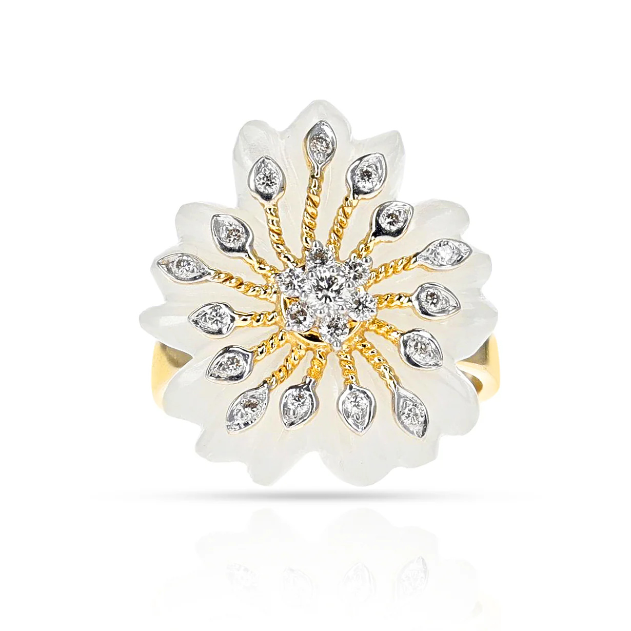 Moonstone Carved Floral Ring with 14k Gold and Diamonds
