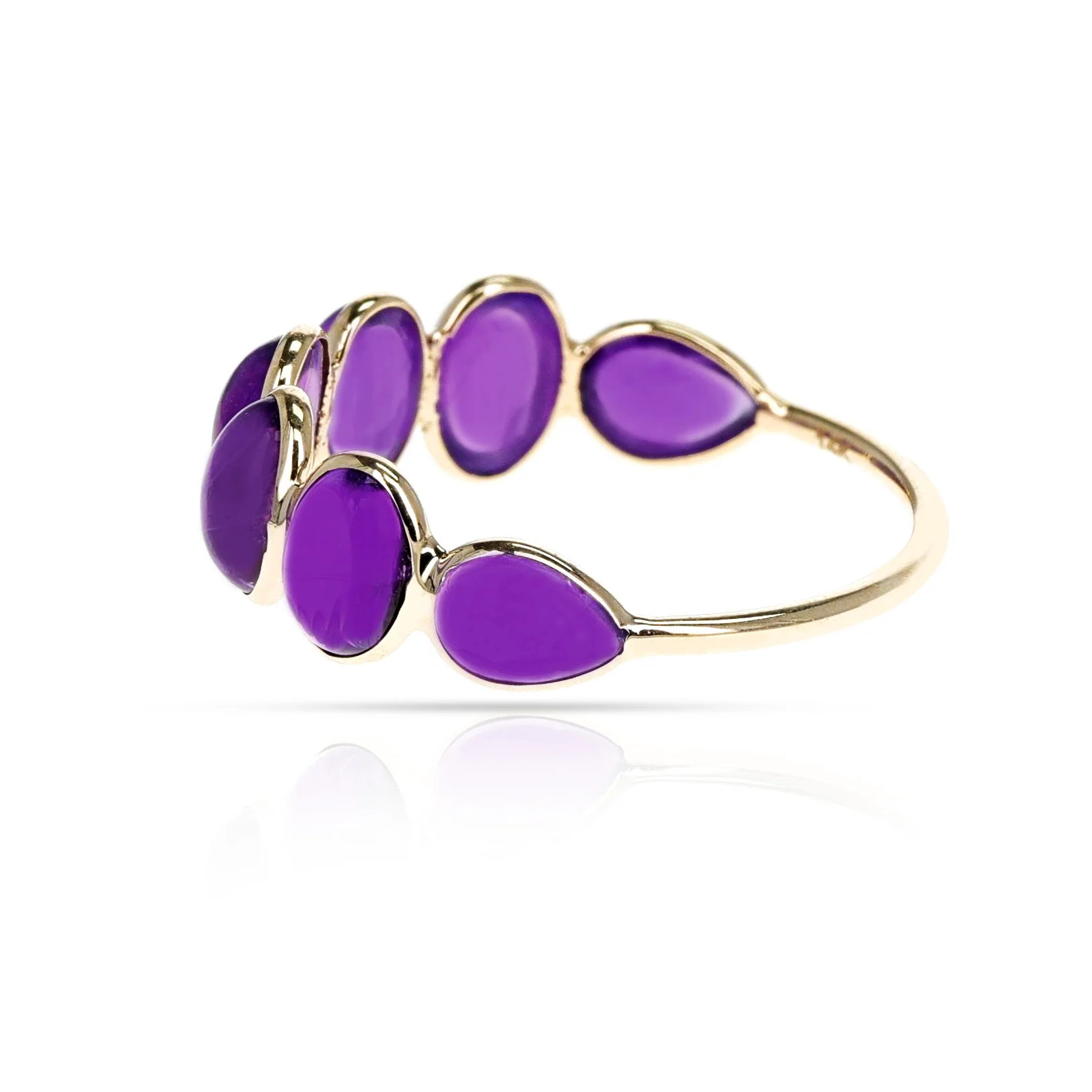 Purple Amethyst Oval Cabochon Band,18K Yellow Gold