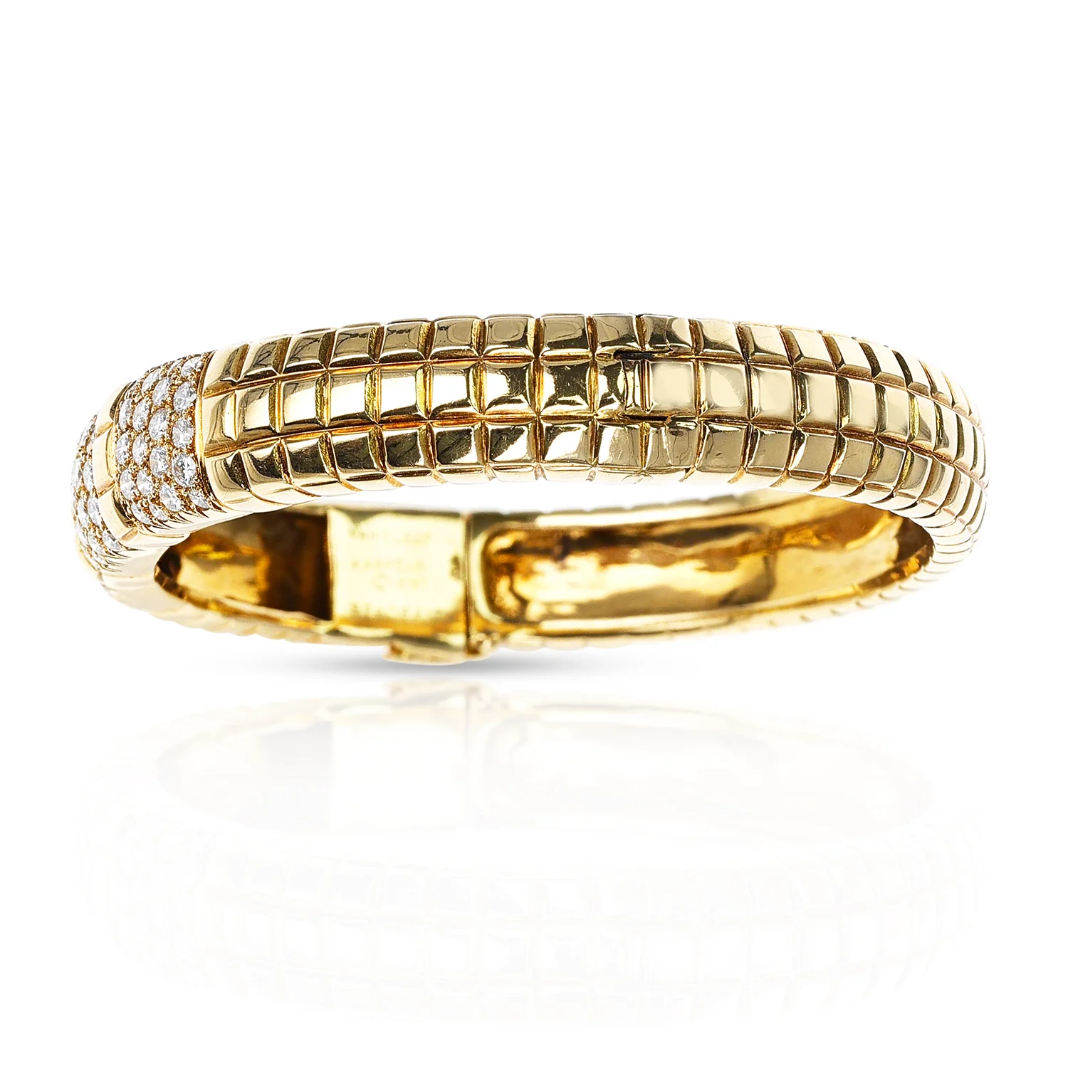 Van Cleef & Arpels Textured Gold Bangle with Diamonds, Part of Set, 18K Yellow