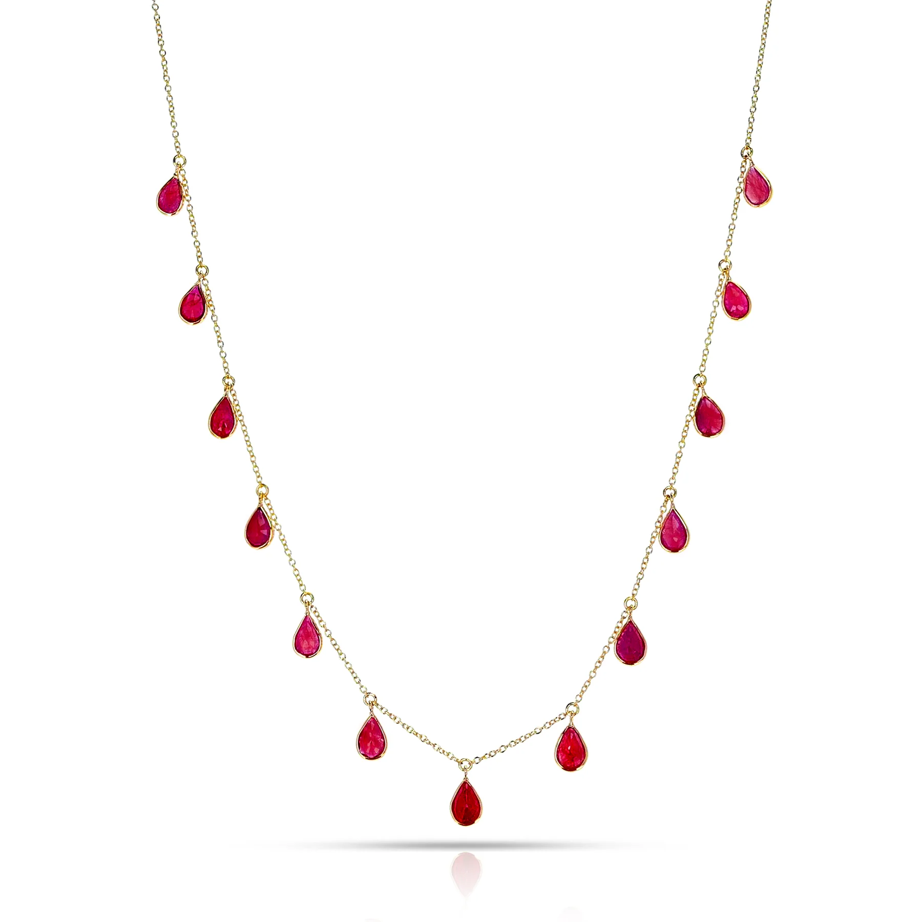 Pear Shape Gemstone with Drops, 18k