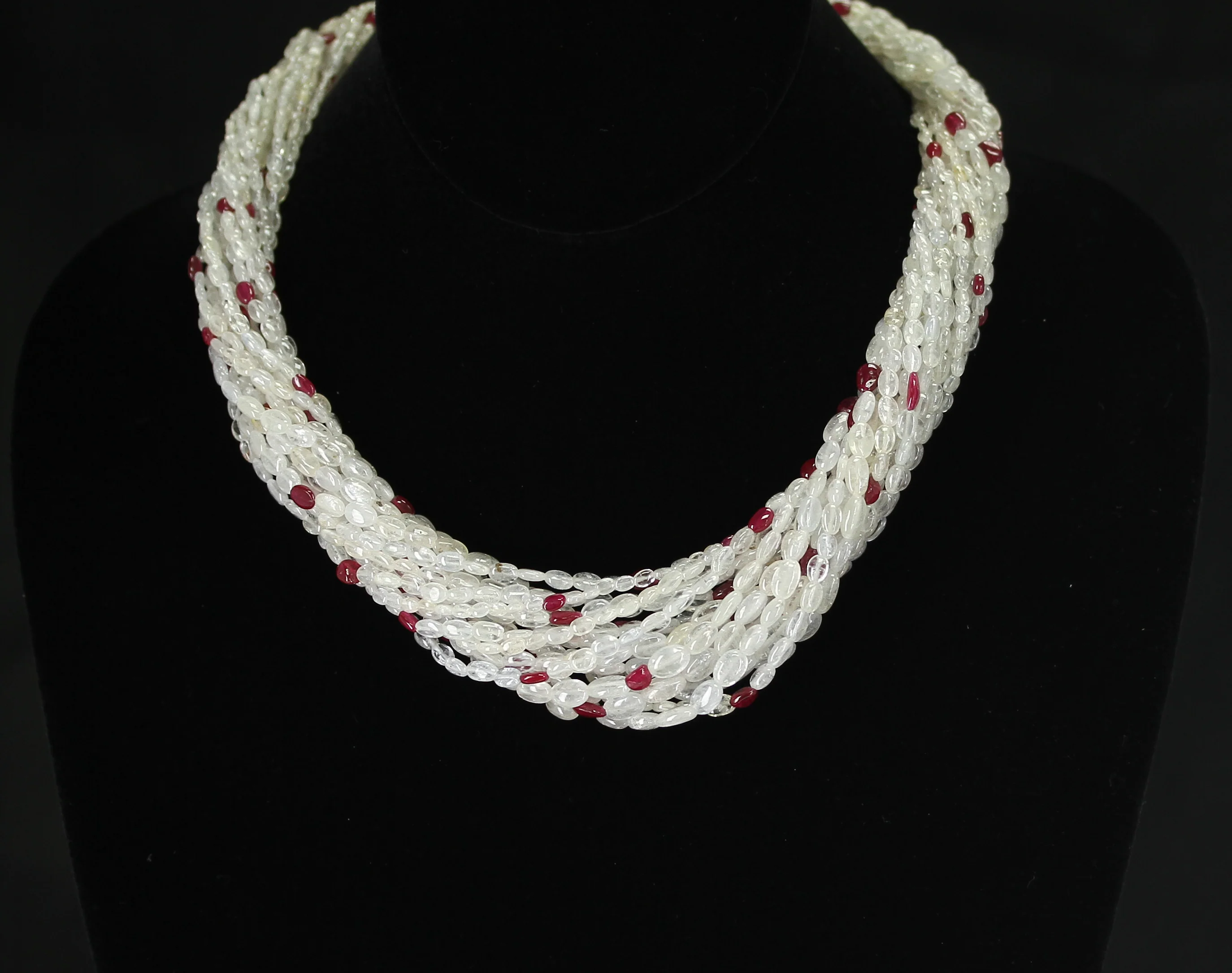 Genuine & Natural Yellowish White Sapphire Plain Tumbled Beads with Ruby Choker Necklace