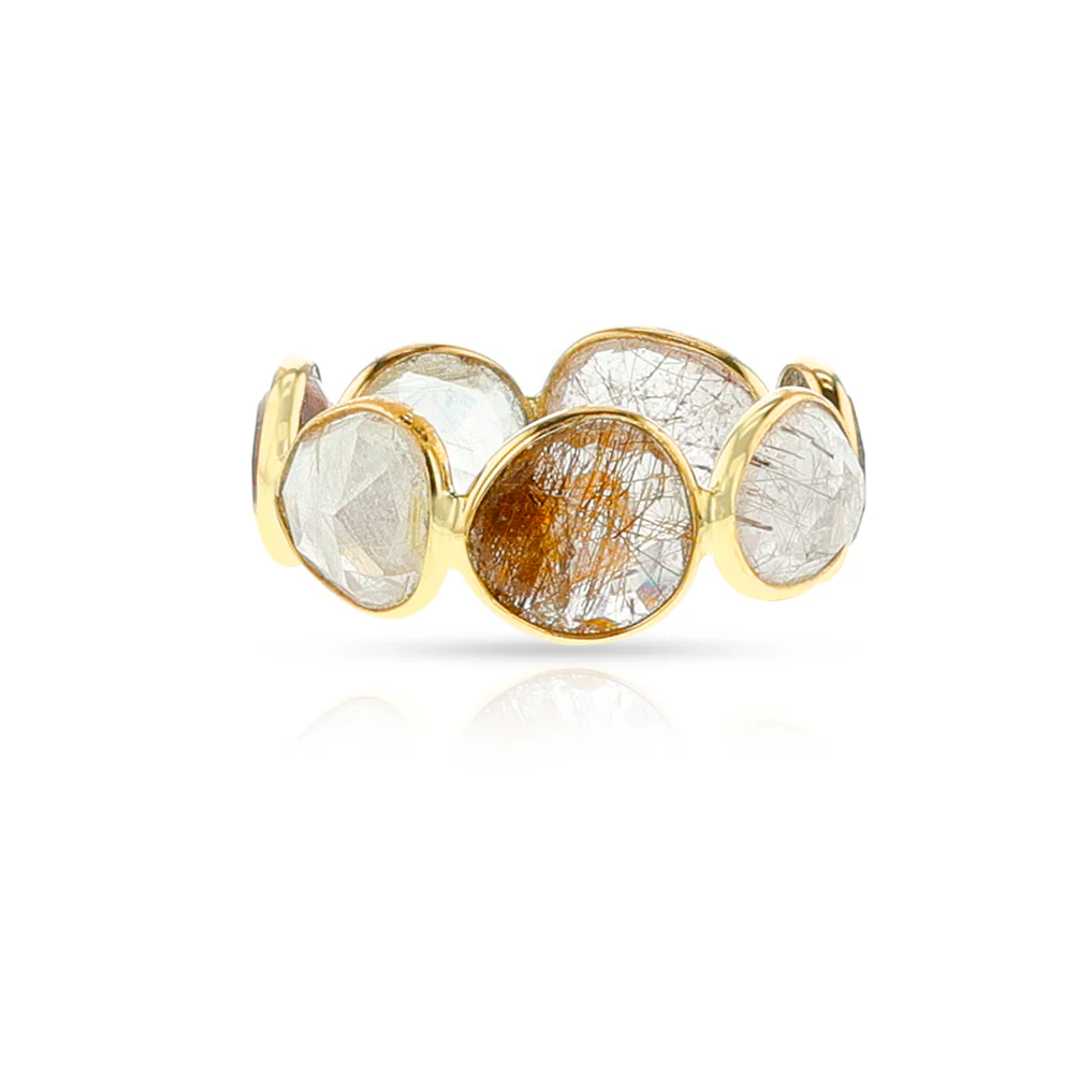 Multi-Rutilated Quartz Rose Cut Band, 14k
