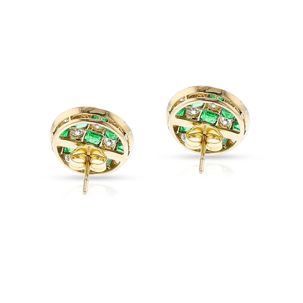 Emerald and Diamond Checkerboard Stud Earrings, 18k