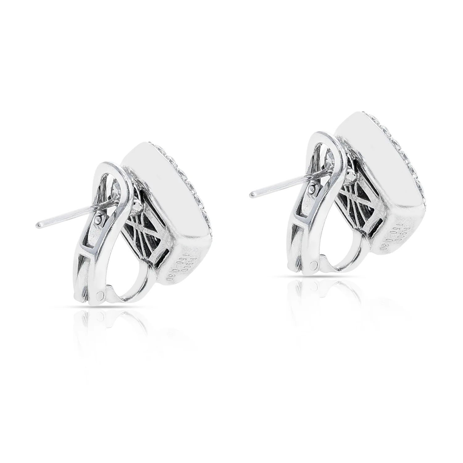 Square 3 ct. Sapphire and Diamonds 0.60 carats 18K White Gold Earrings