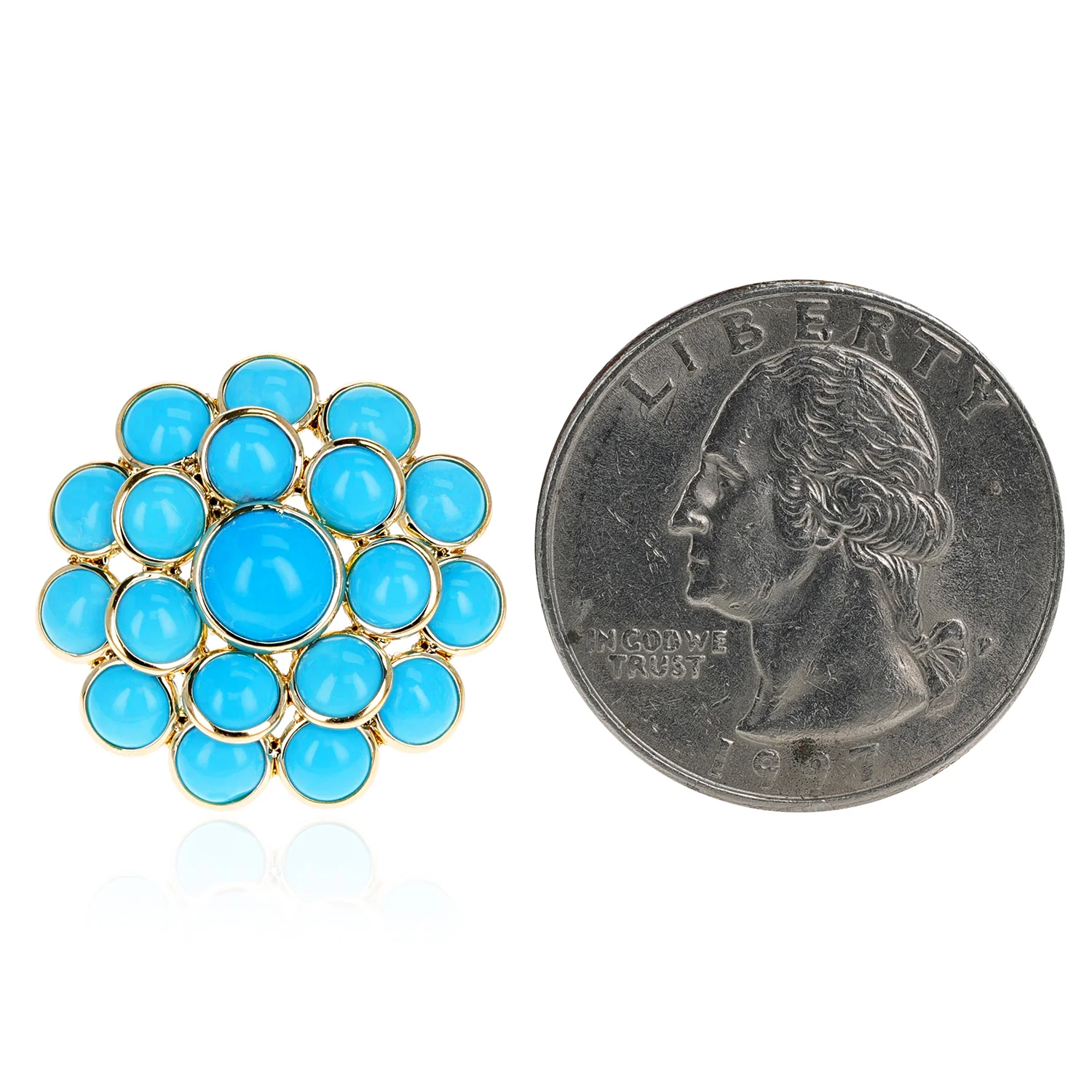 Turquoise Floral Cluster Earrings, 18 Karat Gold