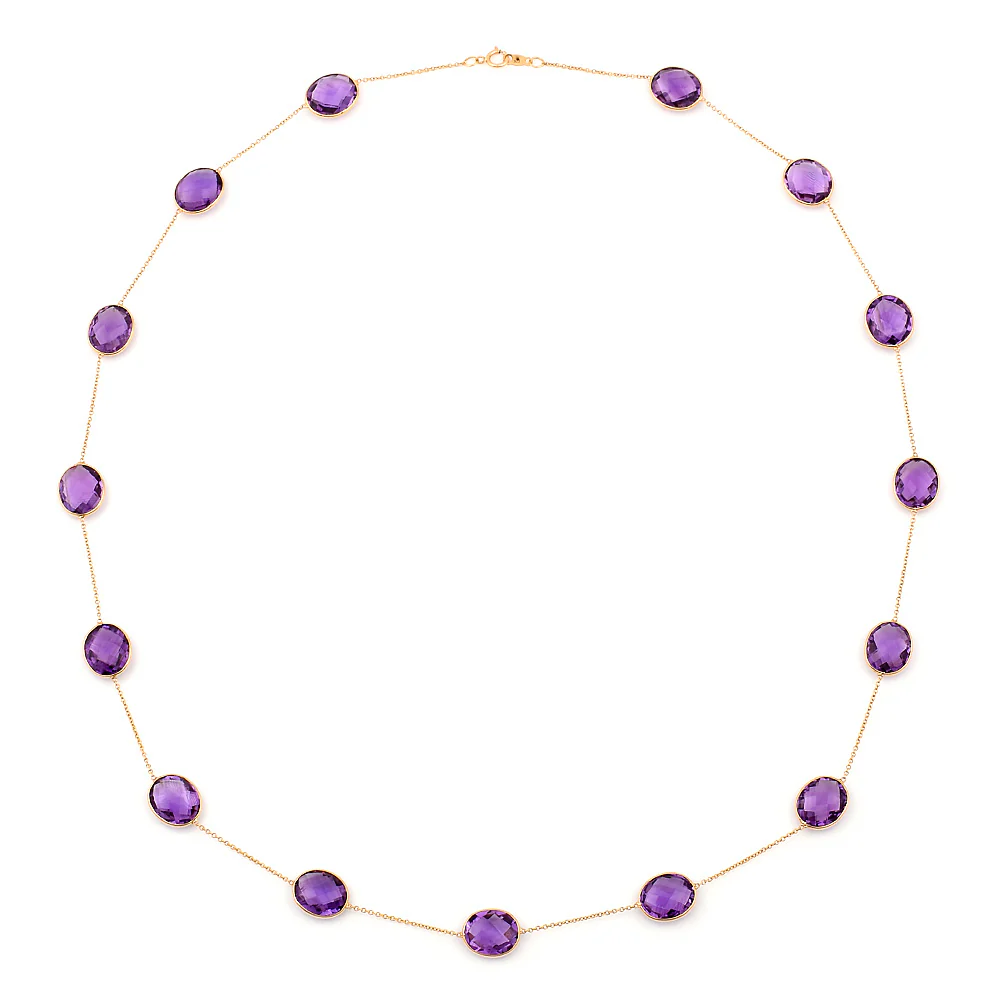 Oval shape Amethyst Necklace, 18 Karat Gold