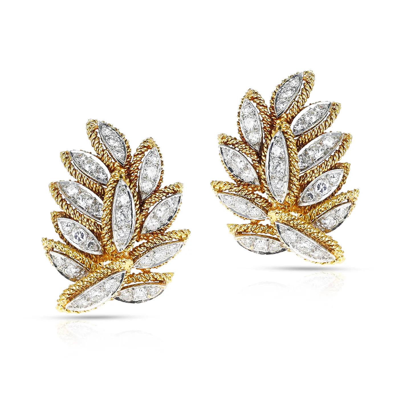 Leaf-Shape Diamond Cocktail Earrings, 18K Yellow