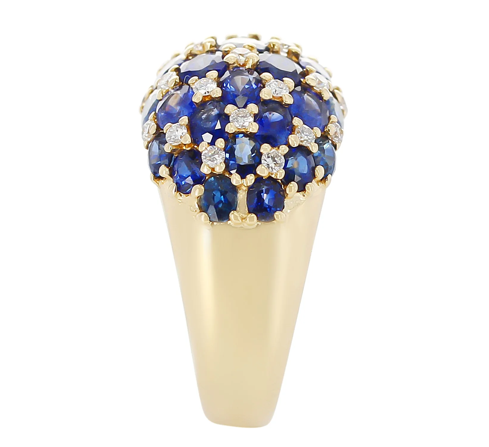 Checker-Board Sapphire and Diamond Ring, 18 Karat Yellow Gold