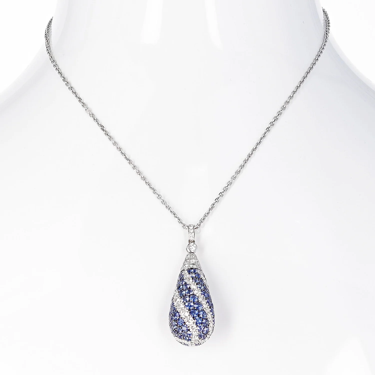 Sapphire and Diamond Swirl Design Pendant Necklace, 18k Gold