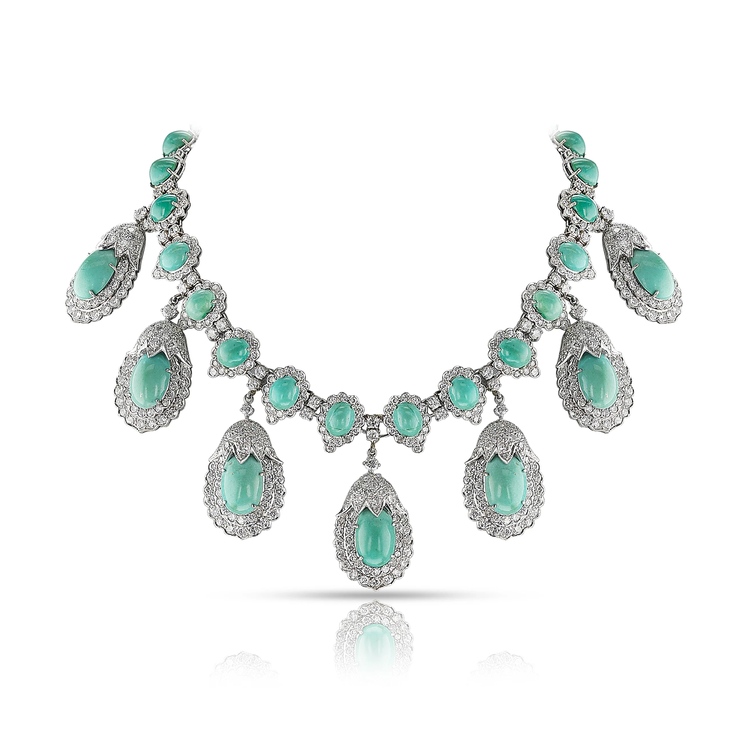 Turquoise Cabochon and Diamond Statement Necklace, 14k