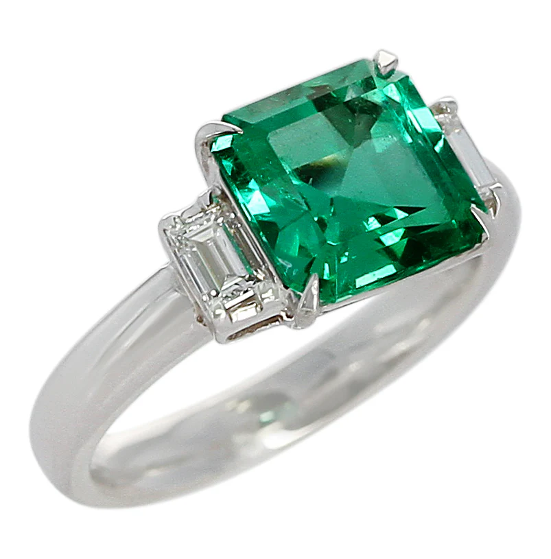 GIA Certified 2.78 Carat Radiant-Cut Colombian Emerald and Diamond Ring, Platinum