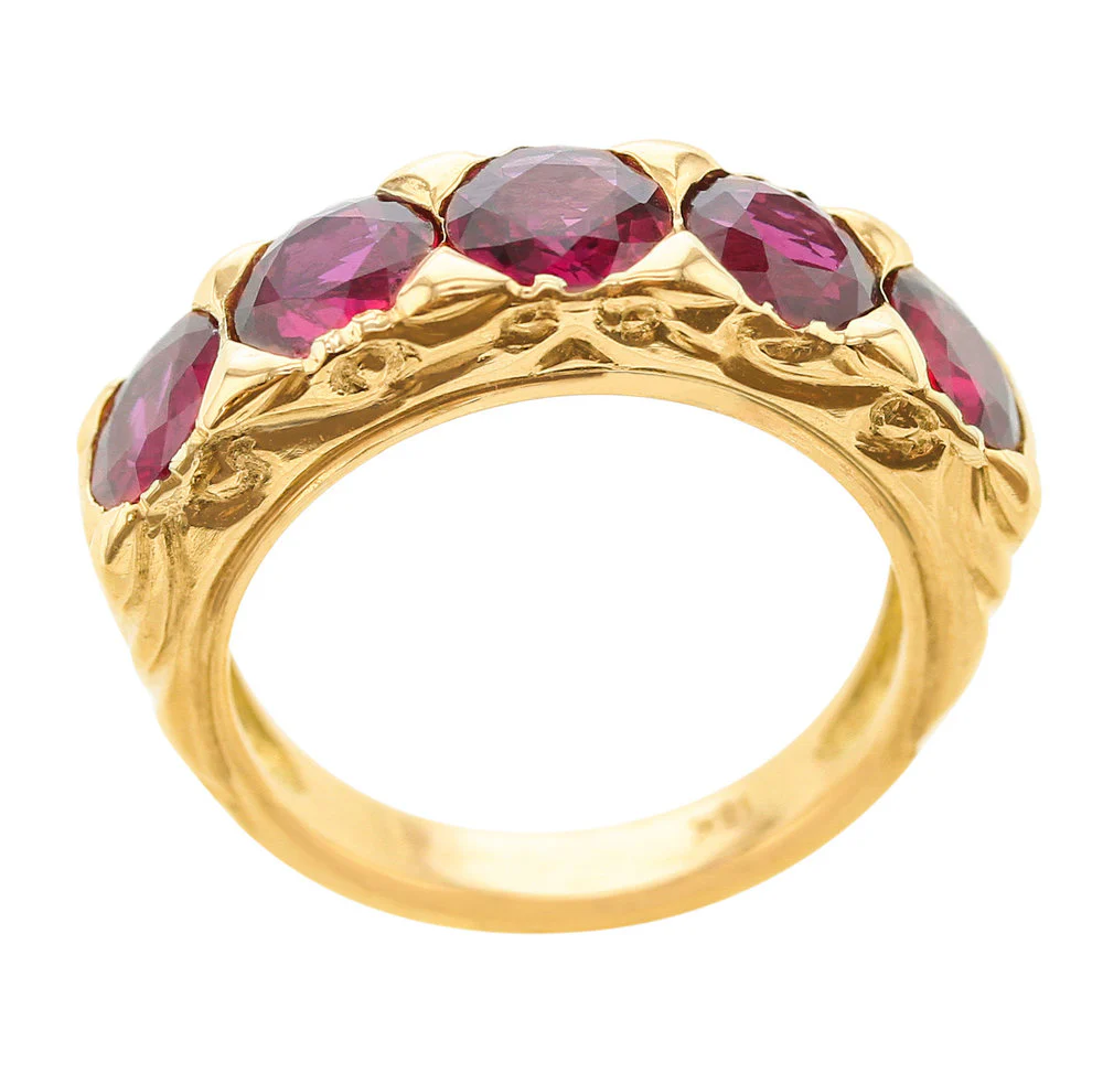 Five Stone Ruby Band, 18K Yellow Gold