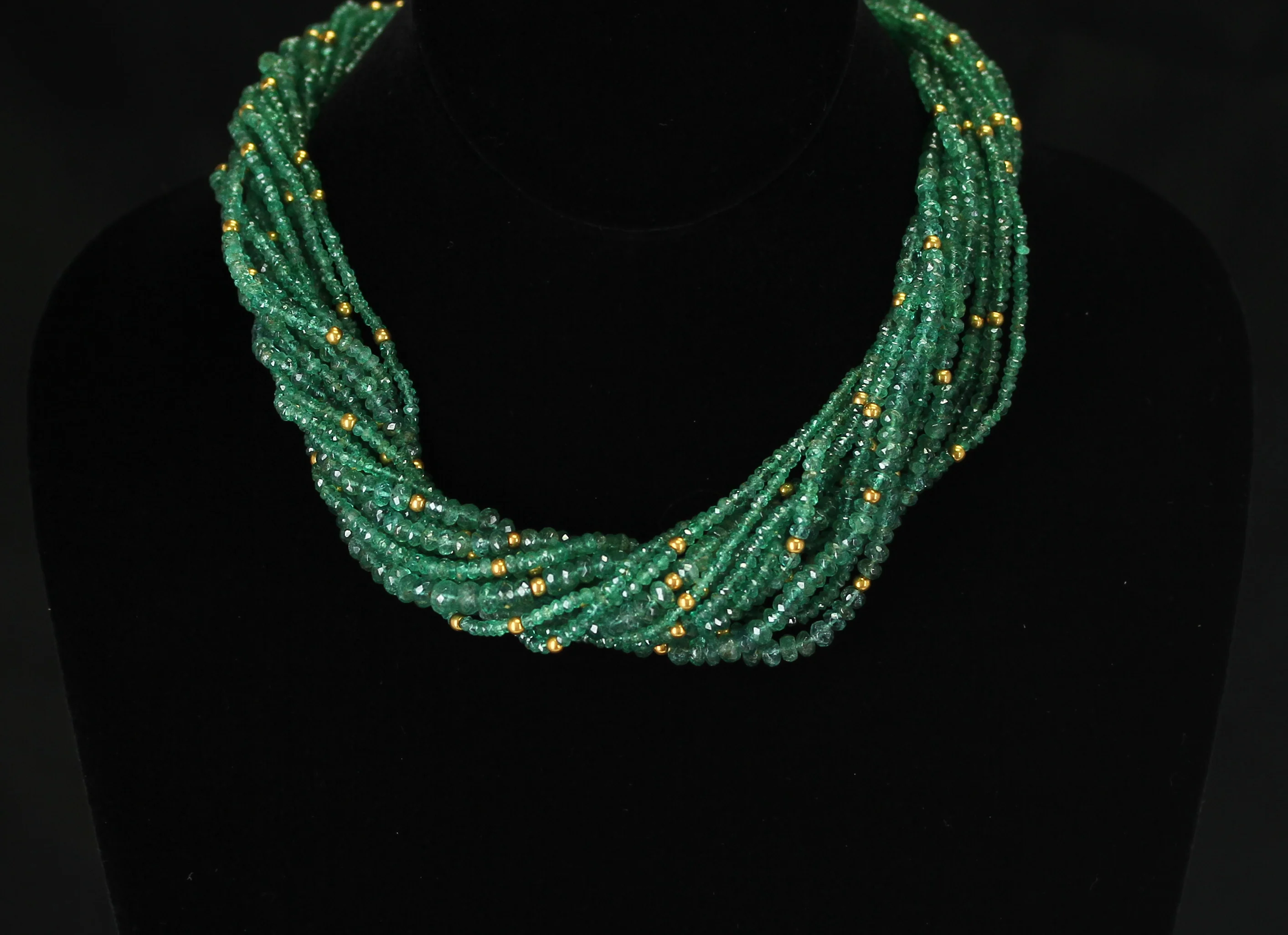 Genuine & Natural Emerald Faceted with Gold Beads Choker Necklace