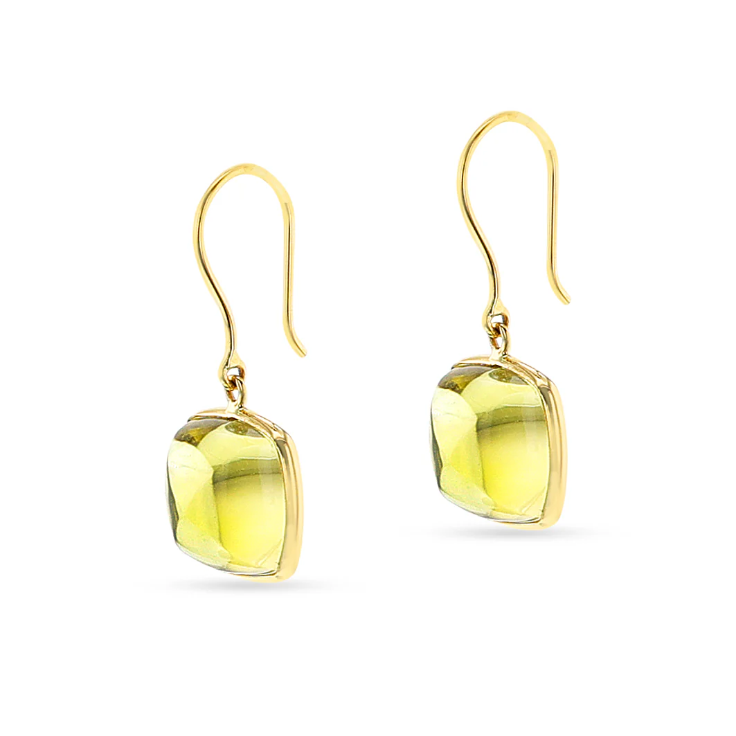 Sugarloaf Lemon Topaz Dangling Earrings, 18k
