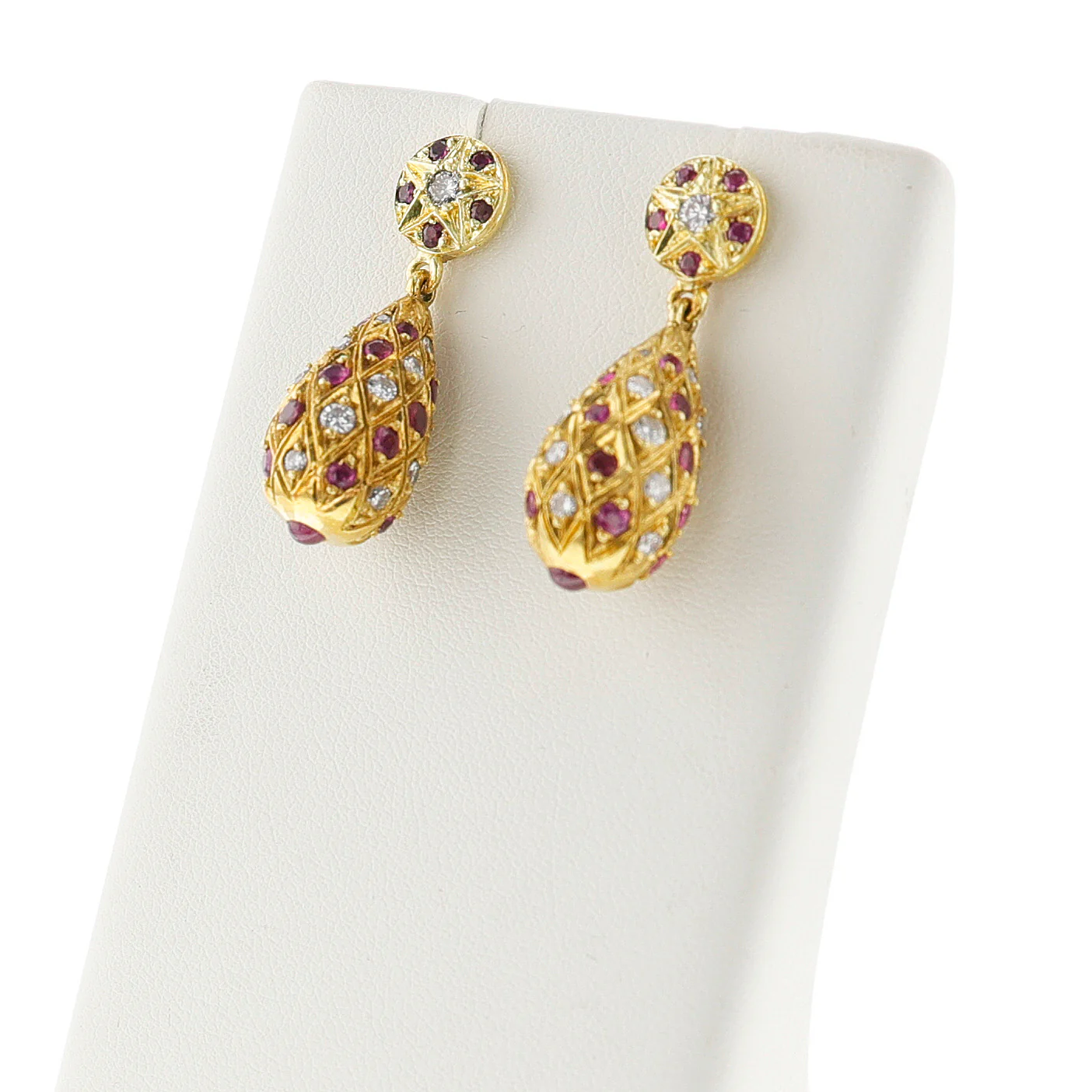 Ruby and Diamond Dangling Earrings with Gold, 18k