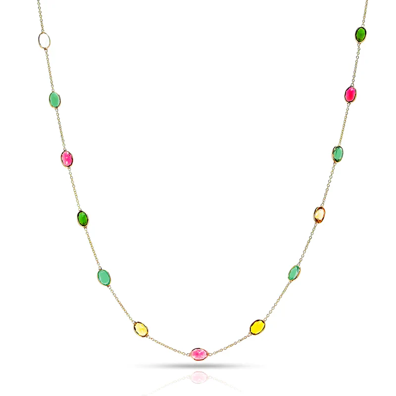 Oval Shape Blue Sapphire Necklace, 18 Karat Gold