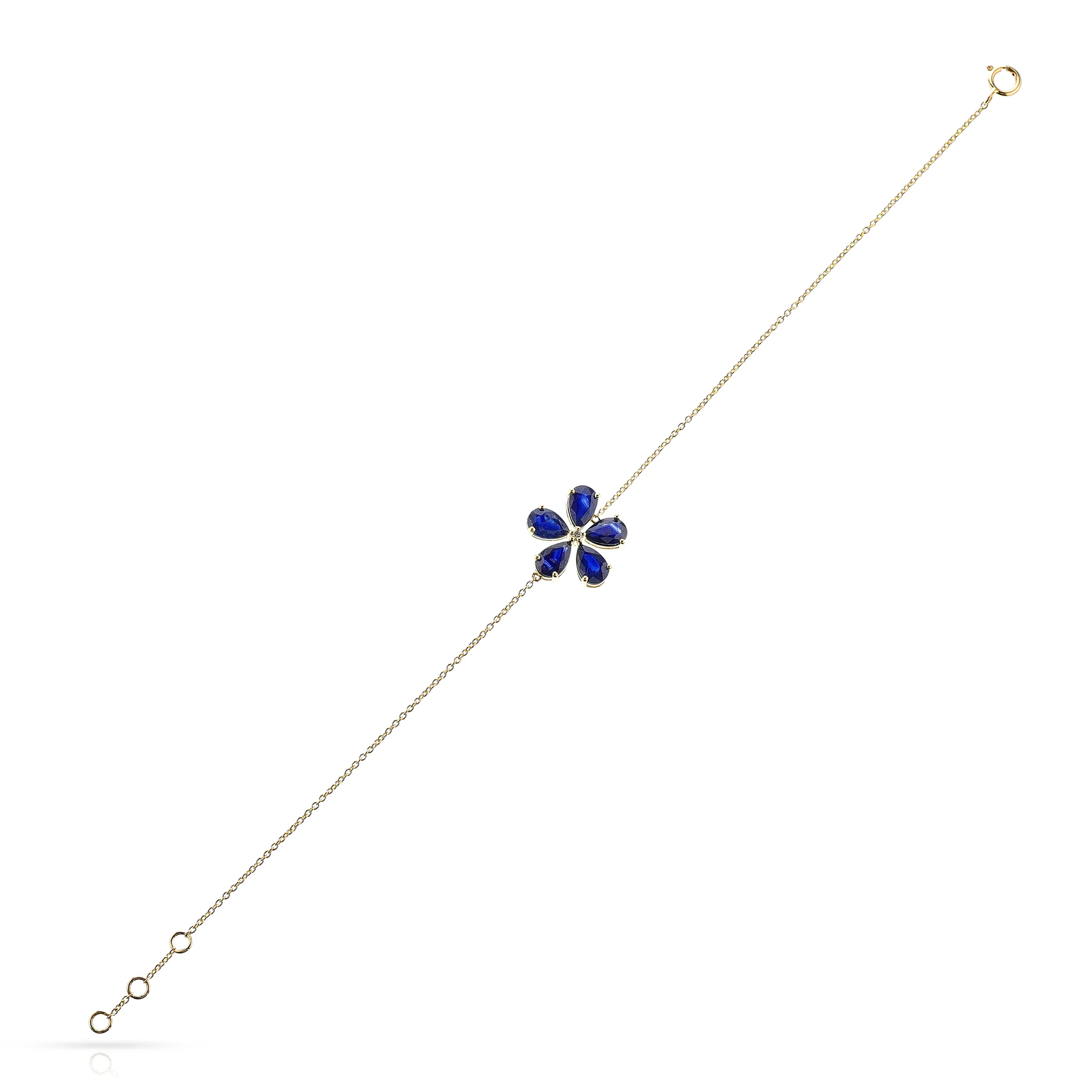 Floral Pear Blue Sapphire and Diamond Bracelet, 14k
